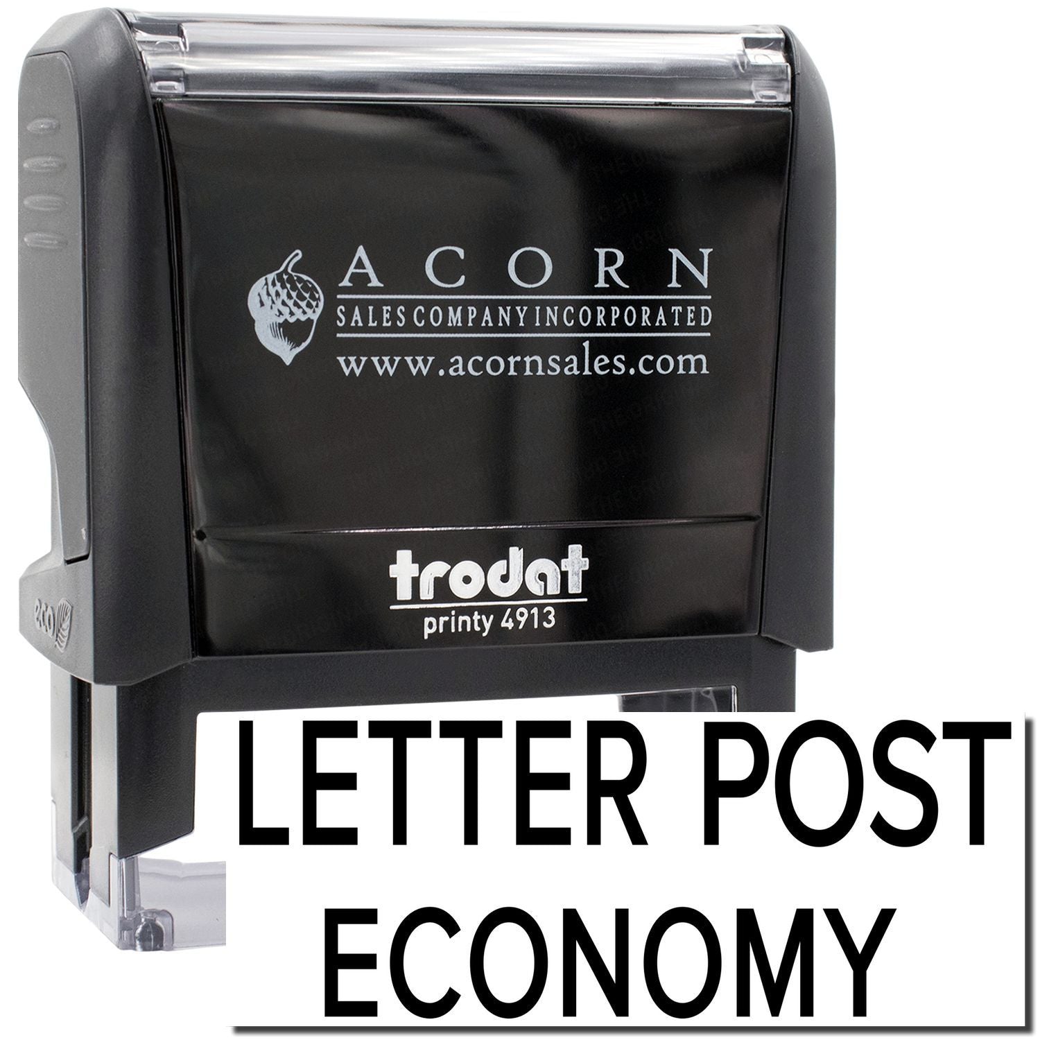 Acorn Sales letter post economy Printy 4913 stamp with Acorn Sales branding and website for mailroom stamping