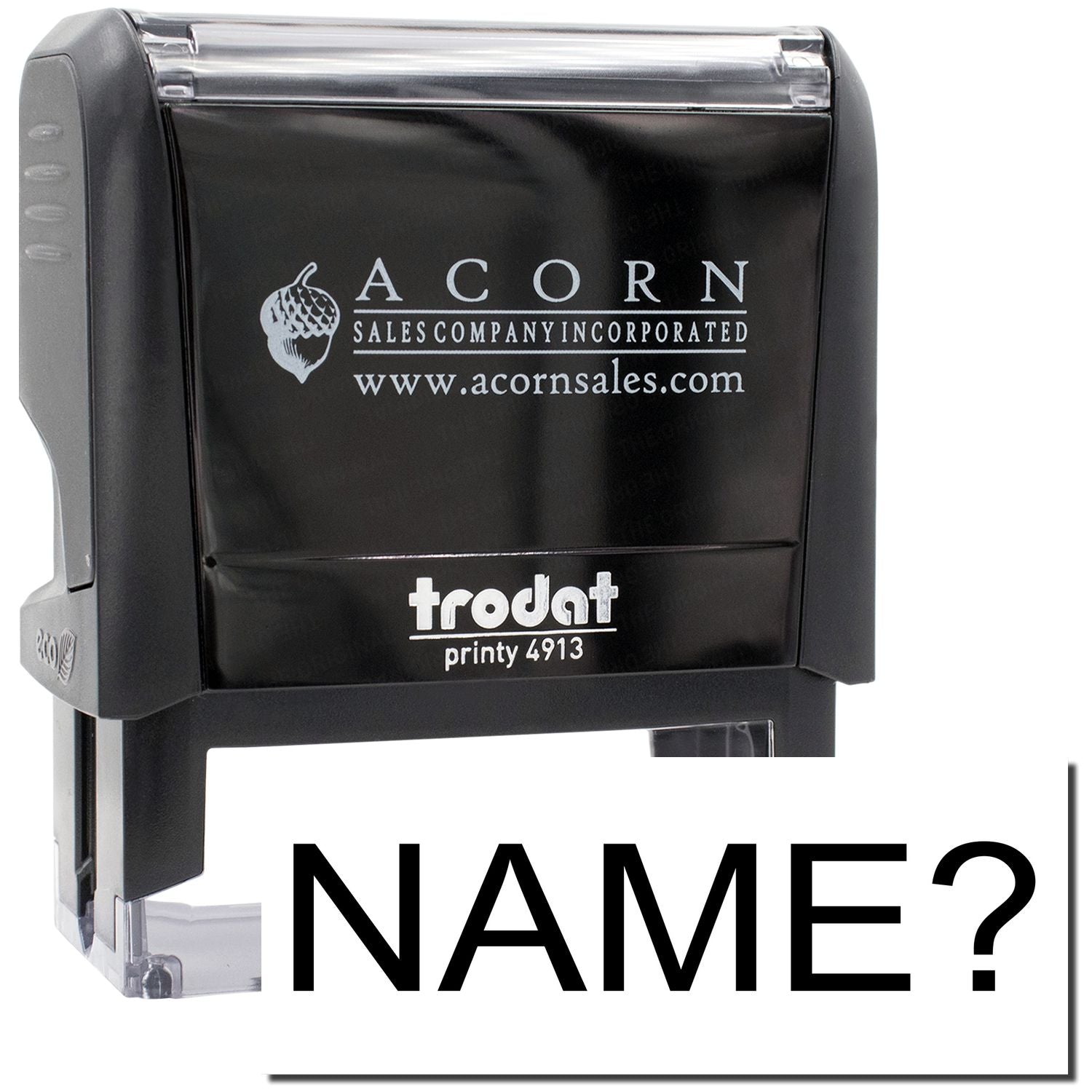 Acorn Sales Incorporated stamp labeled fdot print 4913 with NAME? marking, product branding close-up.