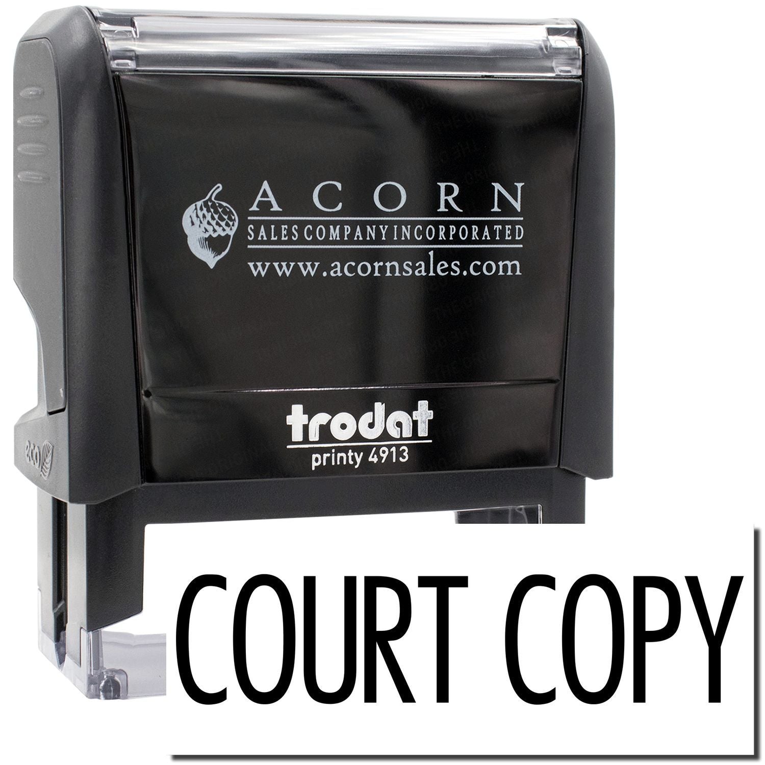 Trodat Printy 4913 self-inking stamp for Acorn Sales, marked COUNT COPY to imprint copy count.