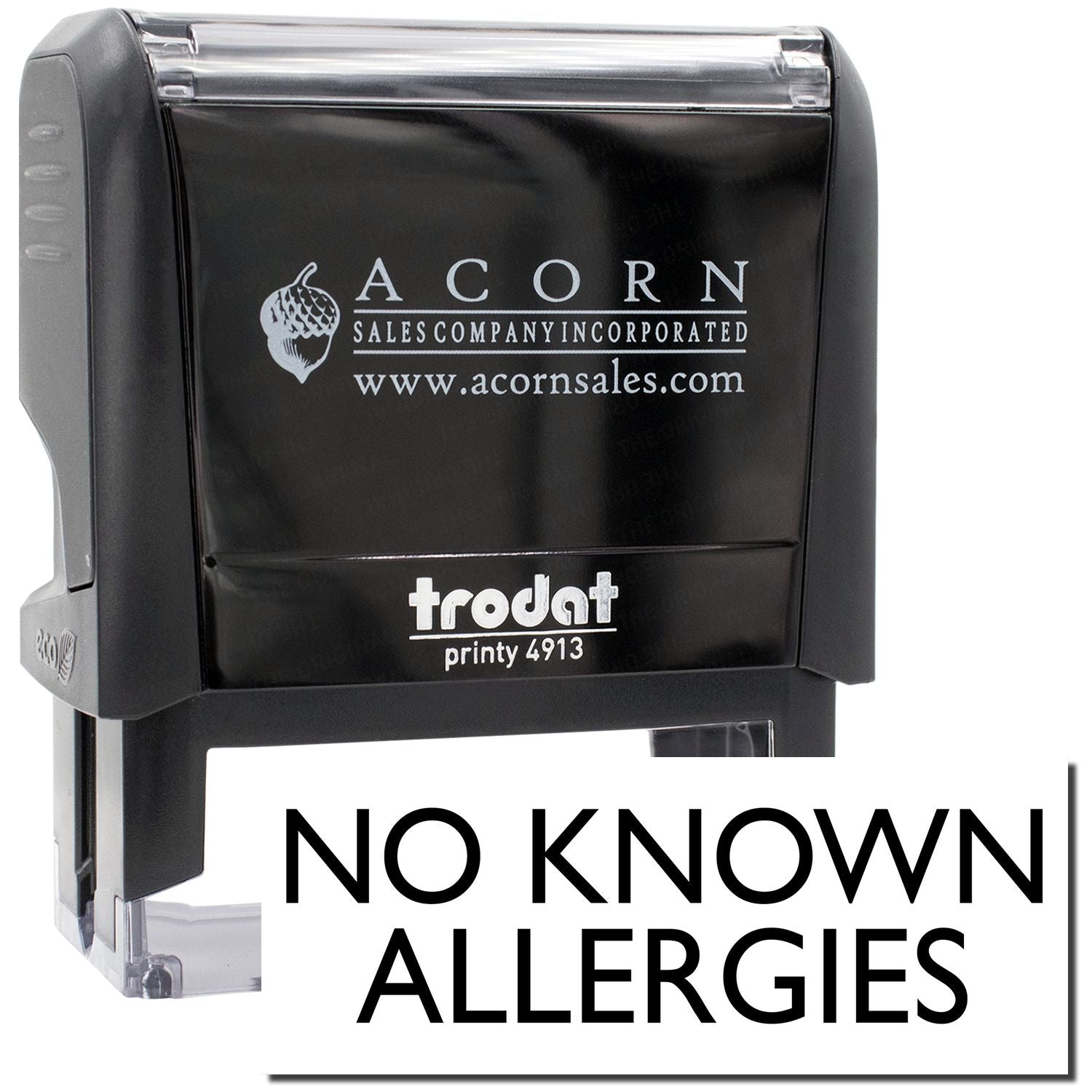 Acorn sales Trodat Printy 4913 stamp showing No Known Allergies for medical forms and patient records
