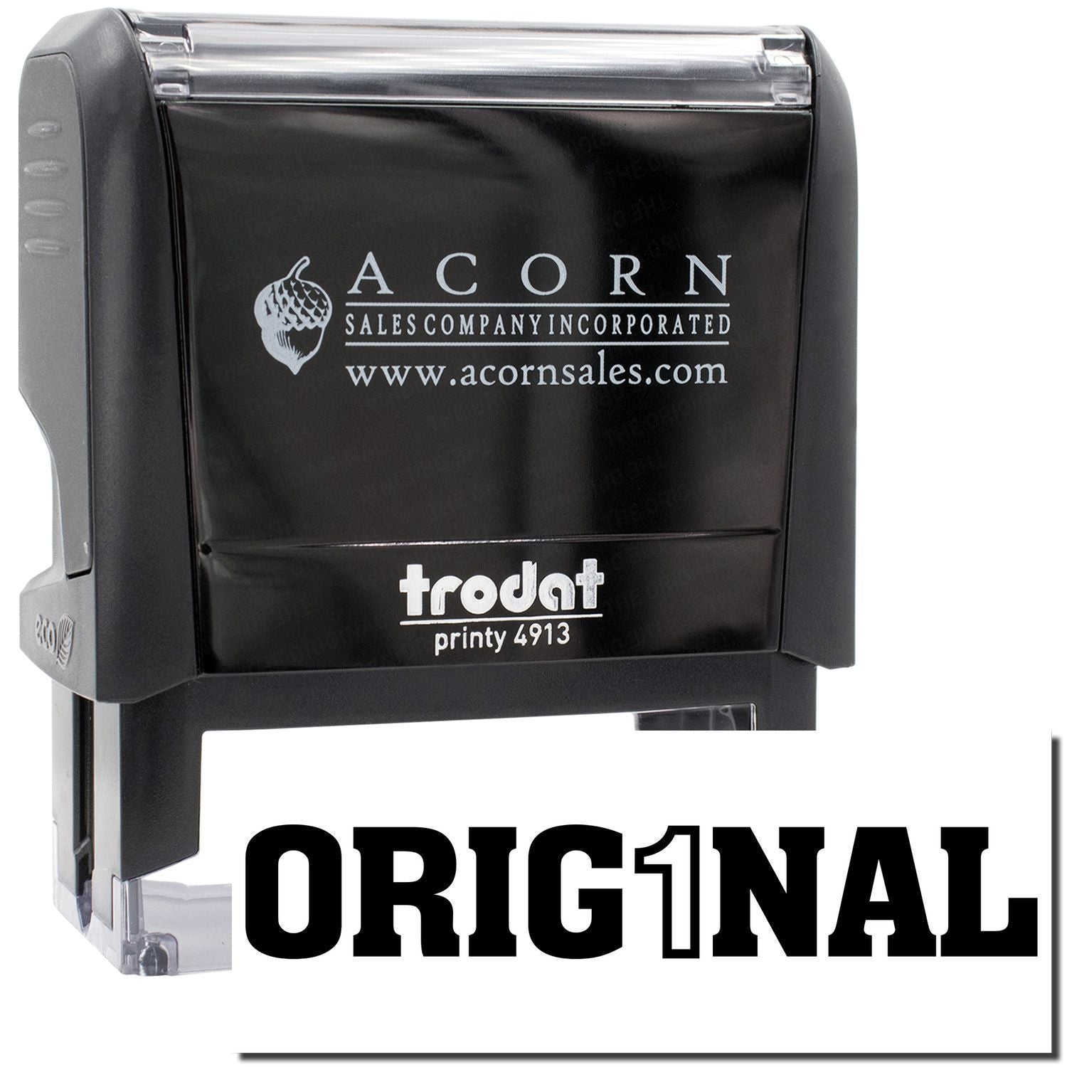 Acorn Sales Company Incorporated branded Trodat Printy 4913 self-inking stamp with acornsales.com logo and ORIGINAL text for marking.