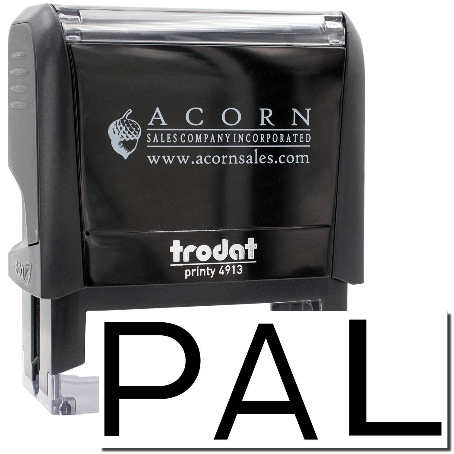 Acorn Sales branded Trodat Printy 4913 self-inking stamp, showing Acorn sales company and www.acornsales.com.
