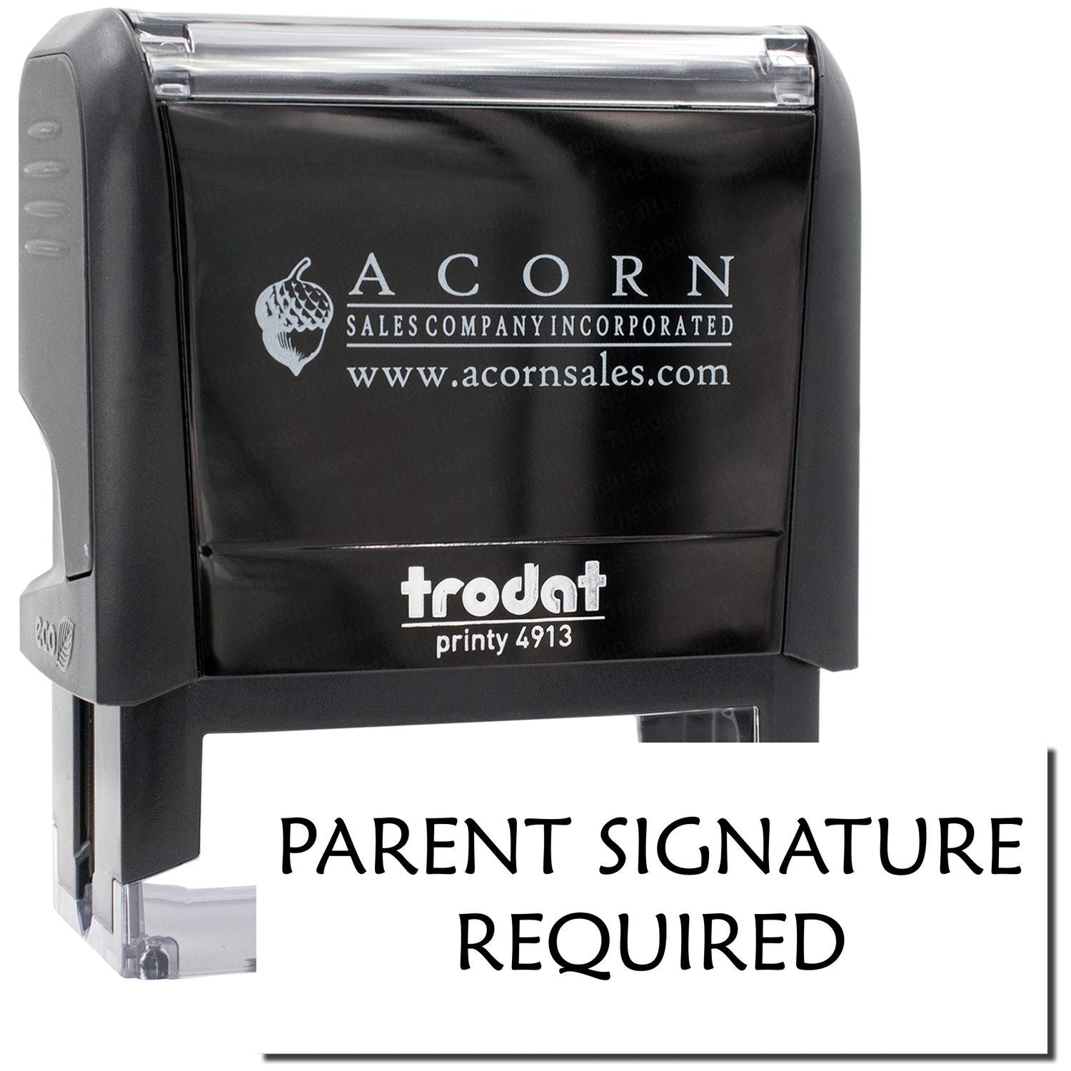 Acorn Sales frodot Printy 4913 stamp reading Parent Signature Required for document signature verification