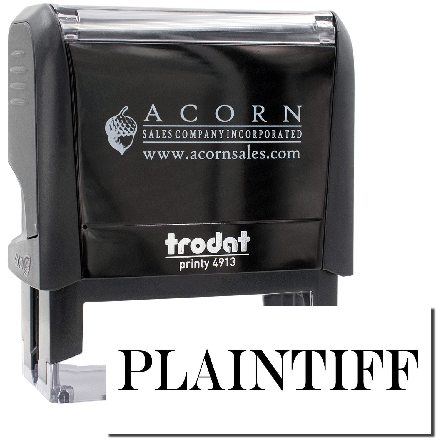Acorn Sales Printy 4913 stamp labeled PLAINTIFF for marking legal documents in court cases