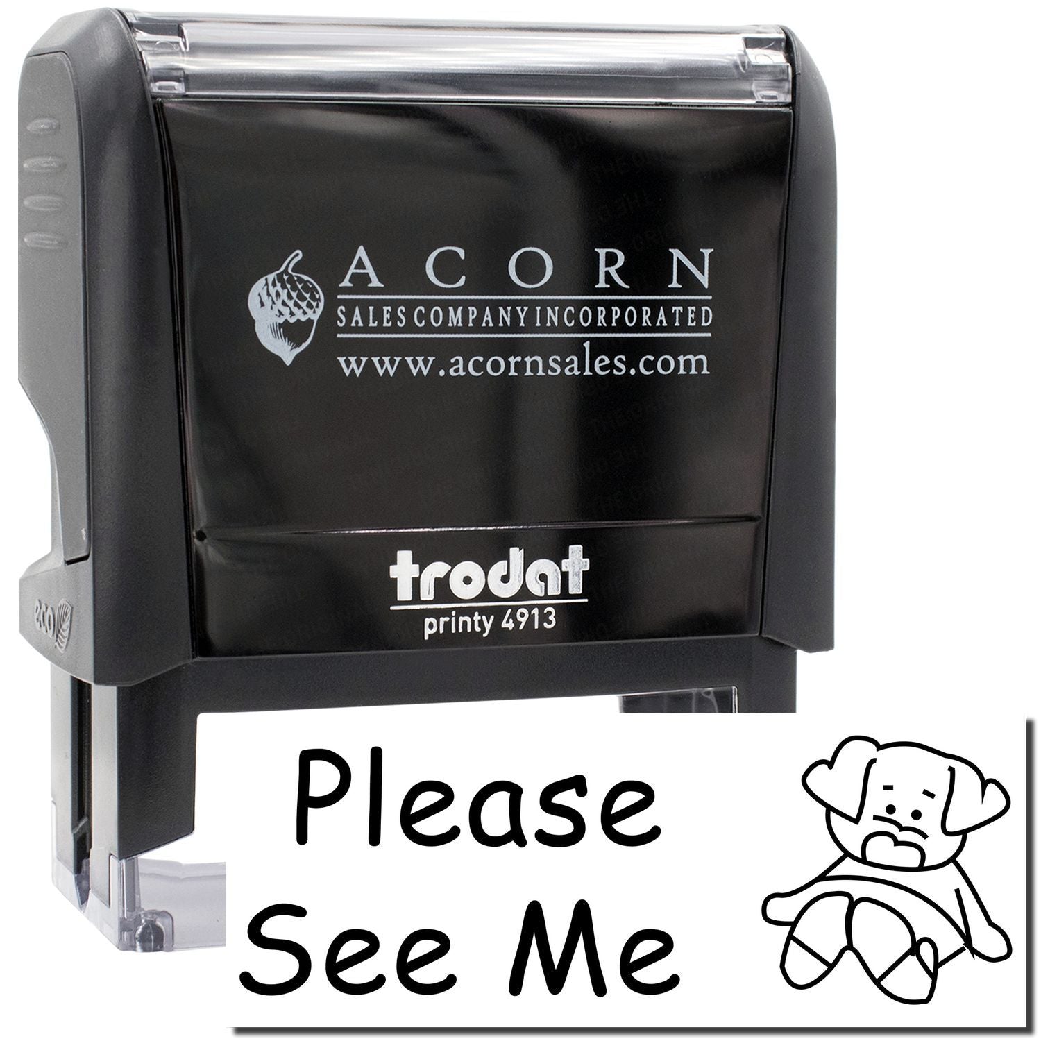 Acorn Sales Trodat Printy 4913 self-inking stamp cartridge with Please See Me label for office printing and labeling.