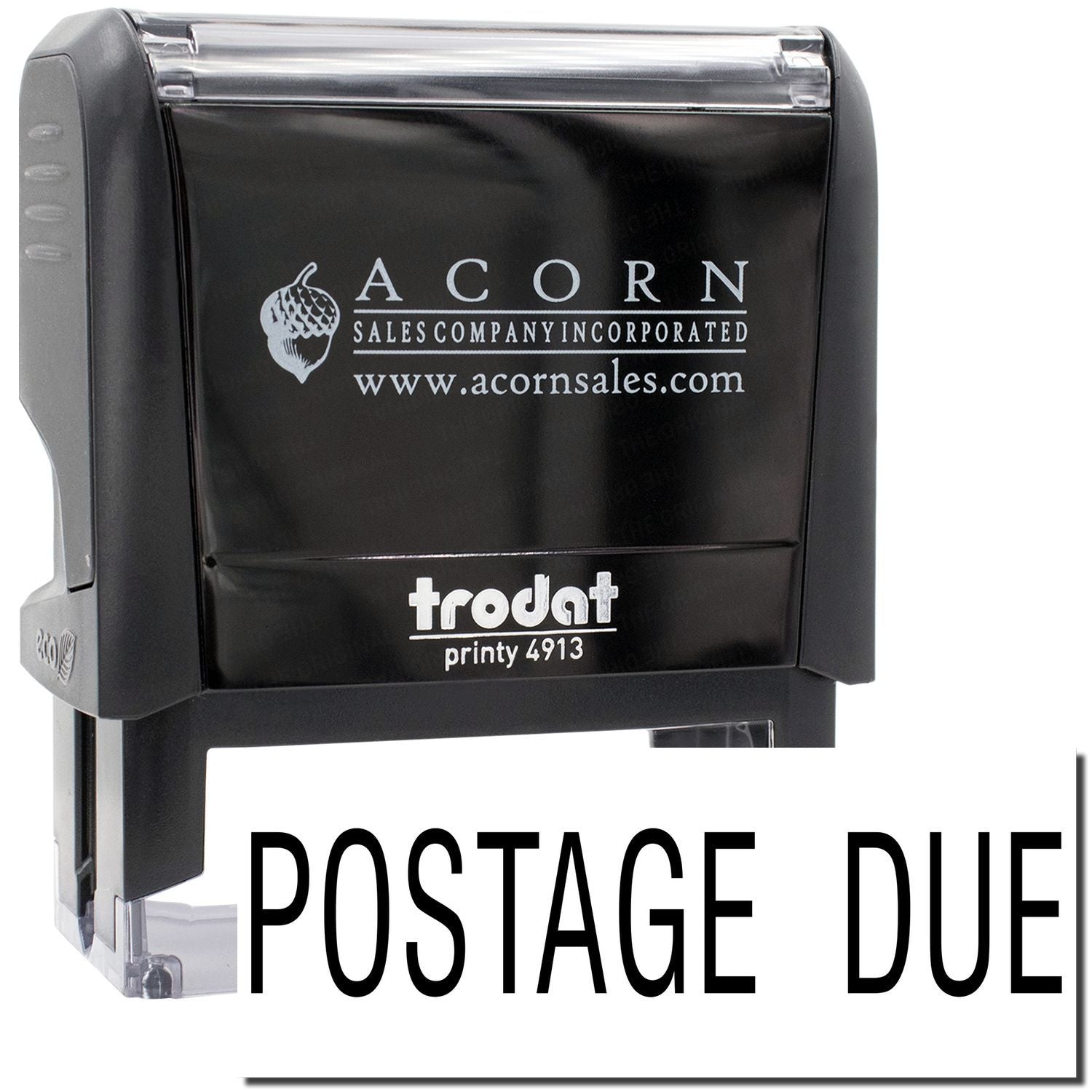 Acorn Sales Frodat Printy 4913 Postage Due stamp showing POSTAGE DUE for mail processing and billing.