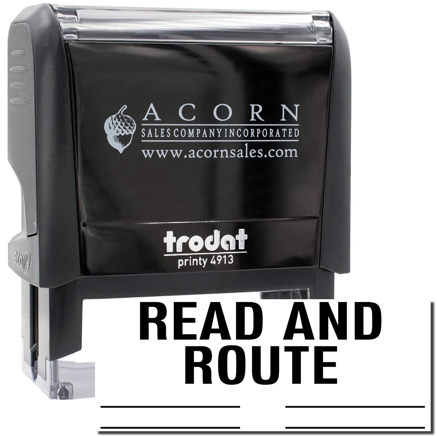Acorn Sales frodt print 4913 stamp reading READ AND ROUTE for document routing and mail handling