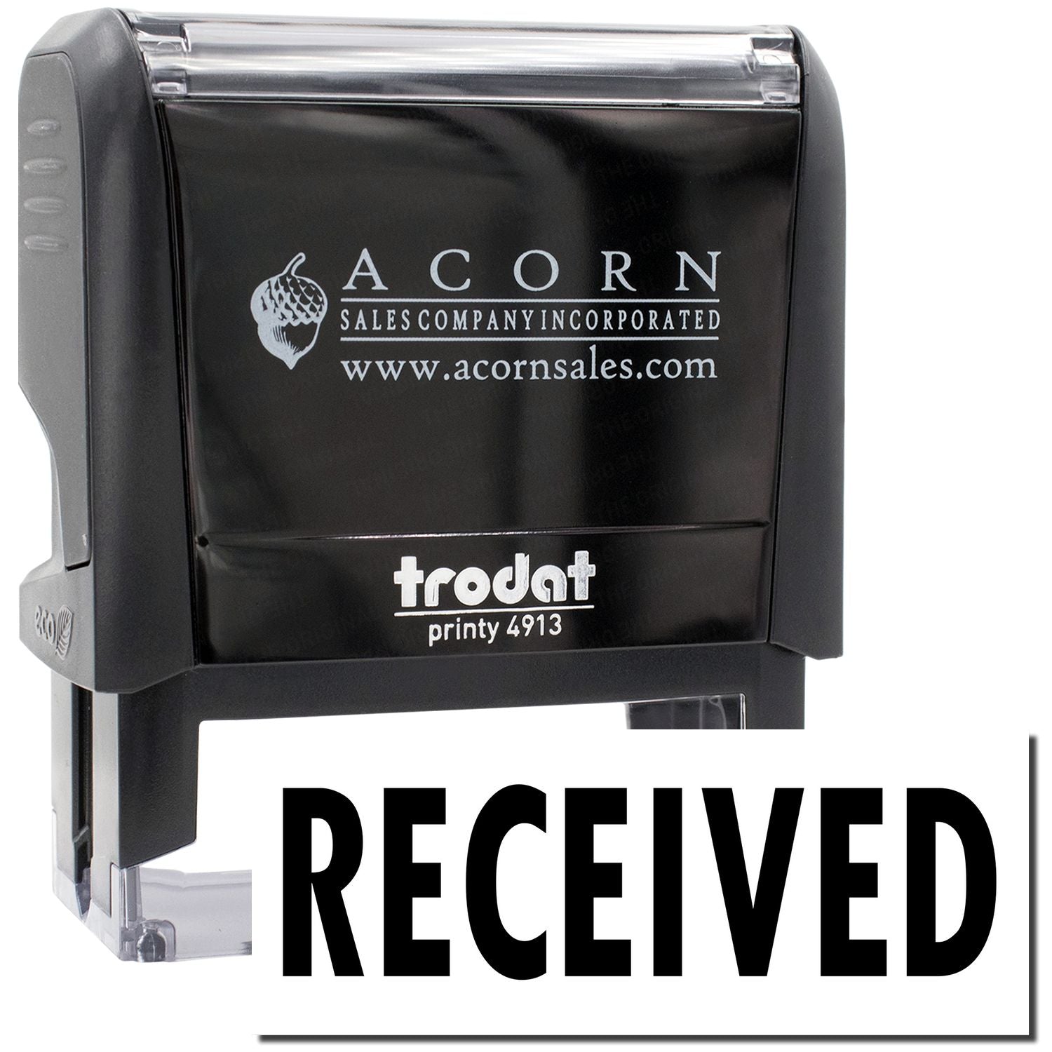 Acorn Sales Company Trodat Printy 4913 self-inking stamp with acornsales.com imprint for branded document marking