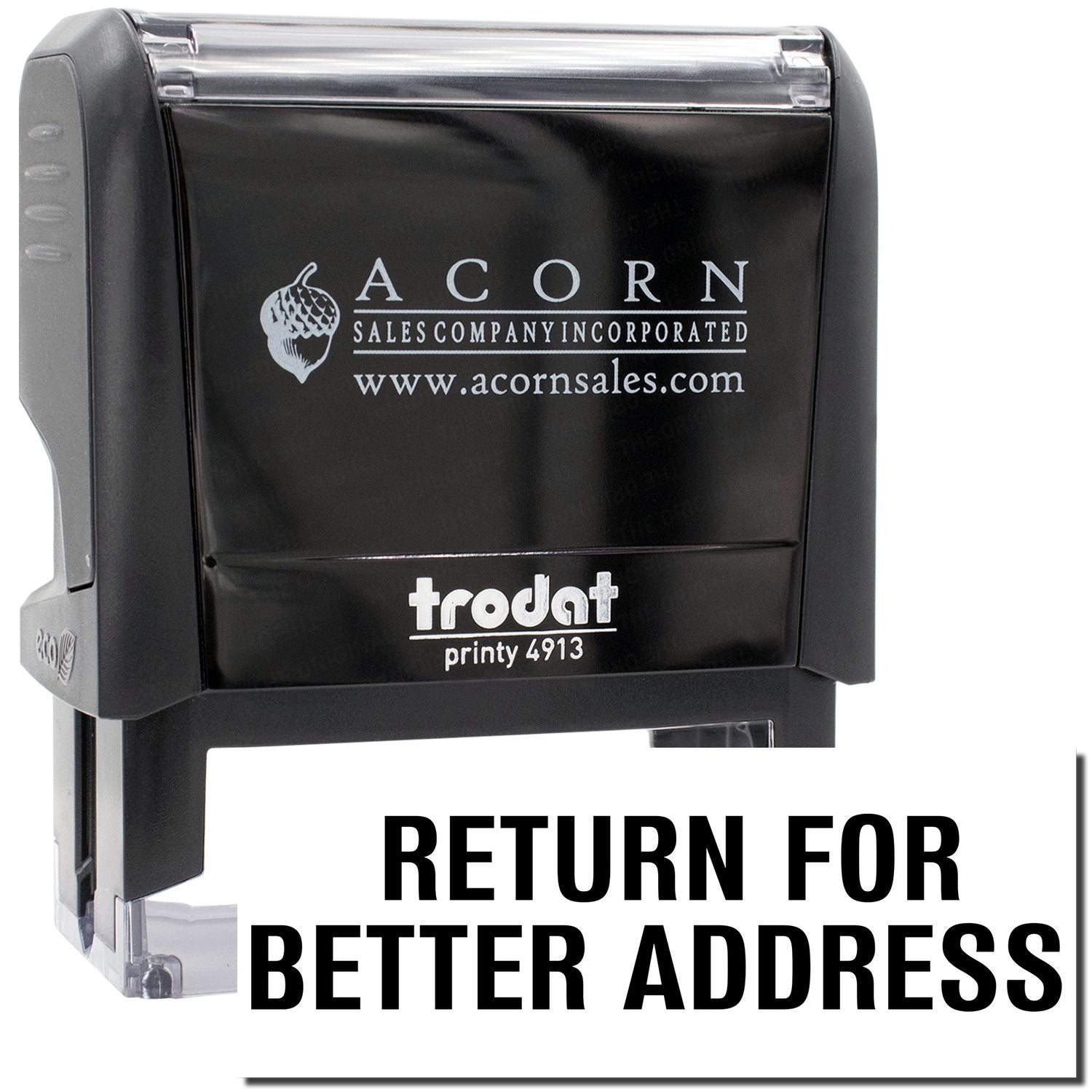 Acorn sales stamp with Return for Better Address text to ensure correct return address on mailed items