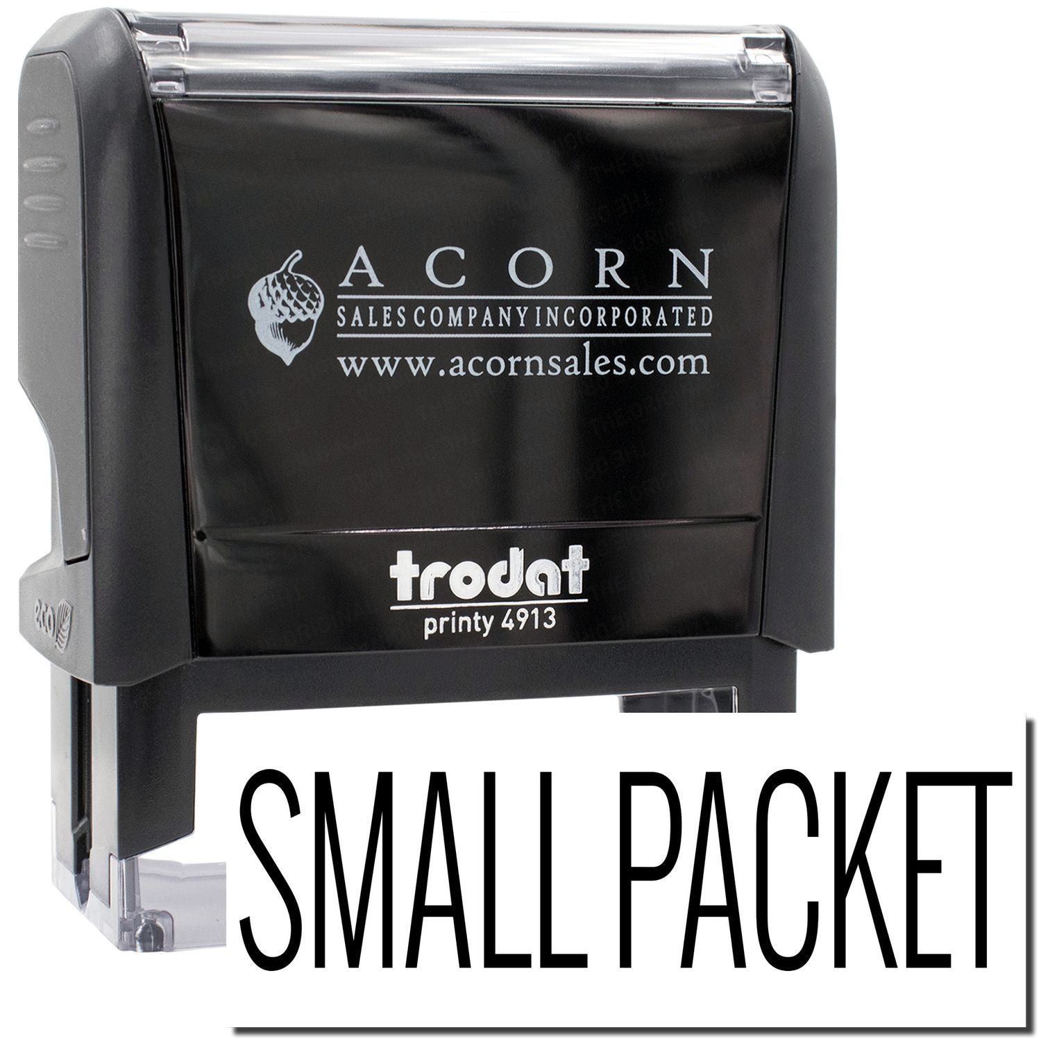 Acorn Sales small packet self-inking stamp (Printy 4913) with Acorn Sales Incorporated logo and acornsales.com URL.