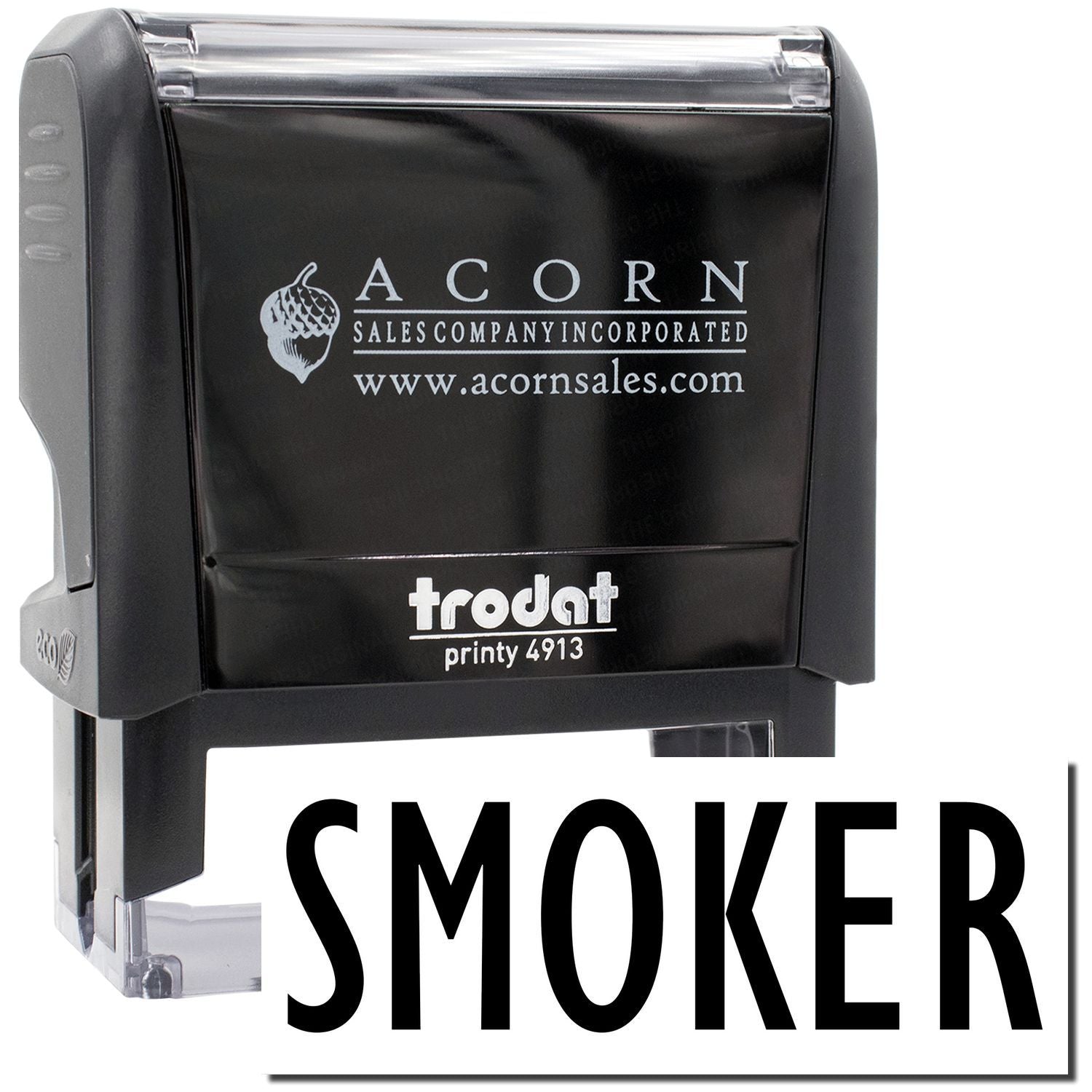 Acorn Sales Incorporated Printy 4913 stamp with SMOKER brandingproduct photo for commercial labeling and custom imprinting today.