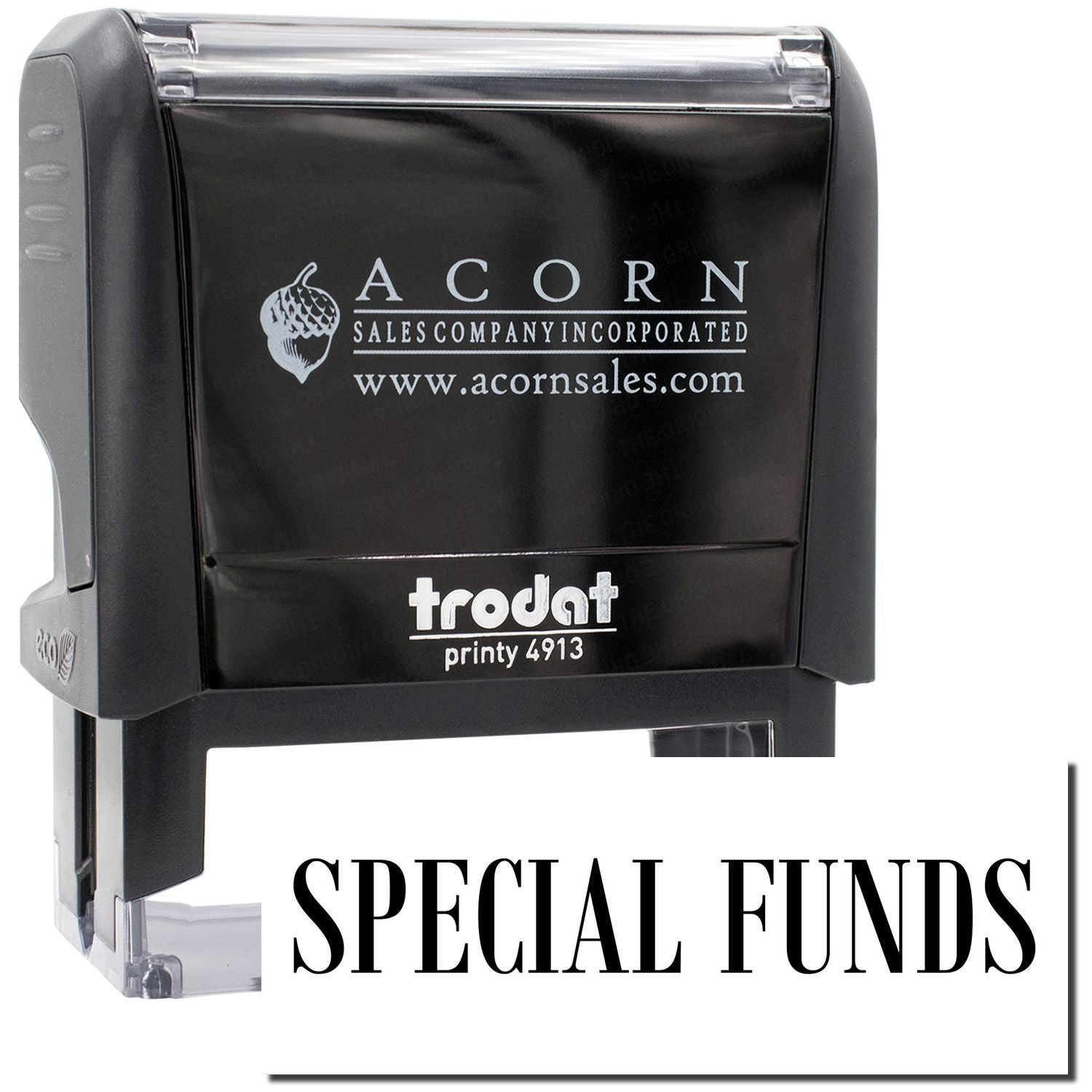 Trodat Printy 4913 stamp for Acorn Sales Company, branded Special Funds for fast document labeling.