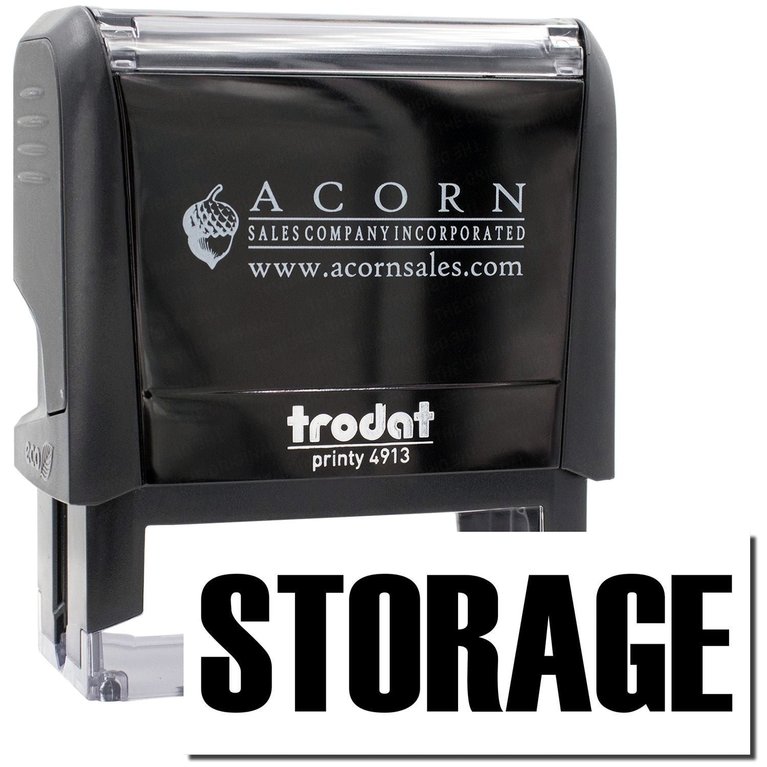 Acorn Sales Printy 4913 self-inking stamp in storage packaging, showing acornsales.com branding.