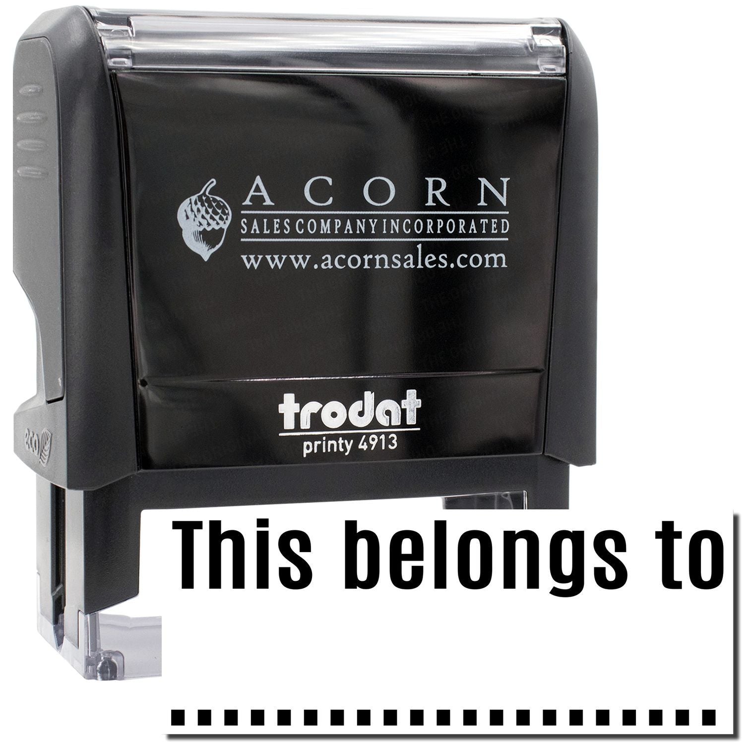 Acorn Sales branded Trodat Printy 4913 self-inking stamp with AcornSales.com logo for office document stamping