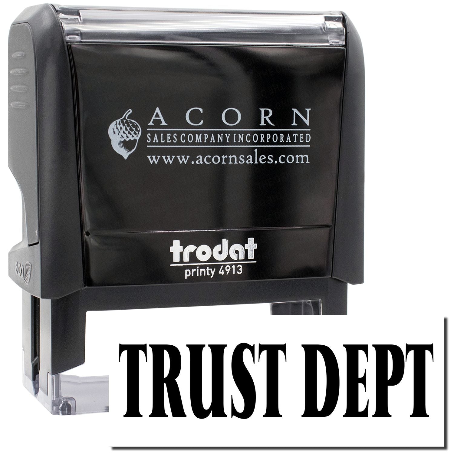 Acorn Sales Incorporated Trodat Printy 4913 self-inking stamp with acornsales.com branding, ready for business imprinting