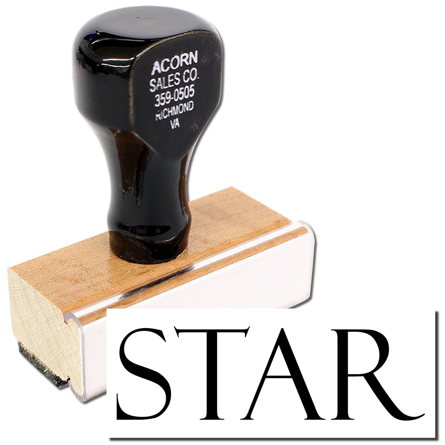 Acorn Sales Co. logo and phone number 359-0505 on stair lift handle display for Richmond, Virginia.