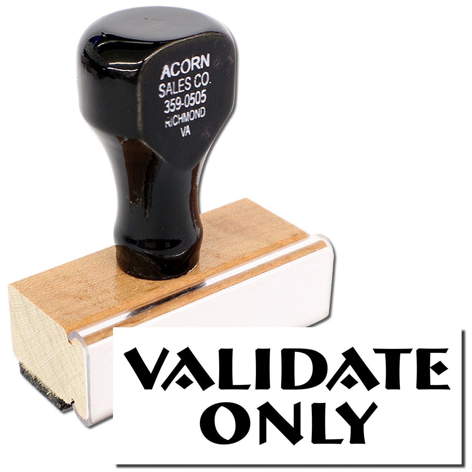 Acorn Sales Co. Validate Only stamp with wooden handle for marking documents in offices