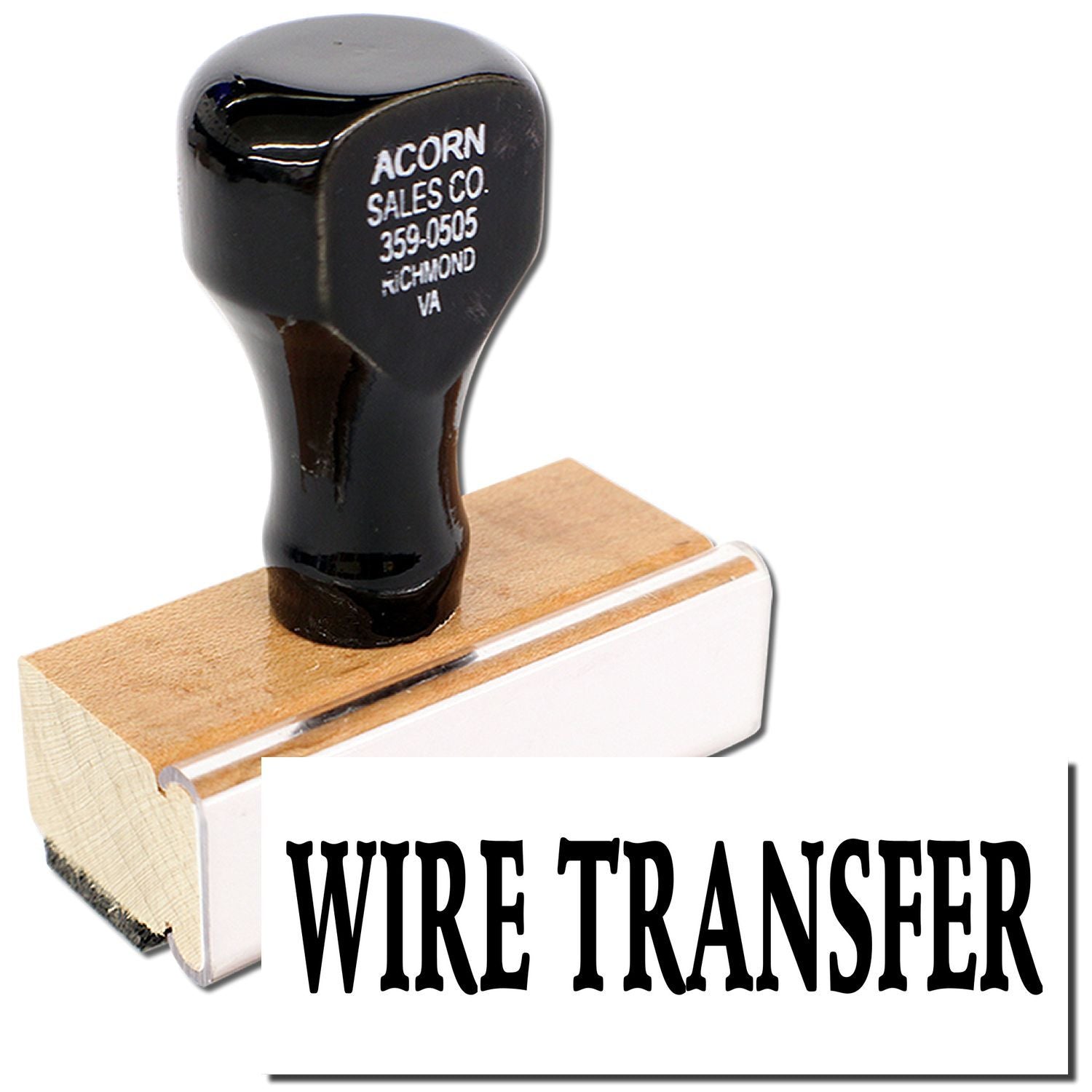 Acorn Sales Co. address stamp over wire transfer payment box, highlighting wire transfer ordering for Richmond, VA.