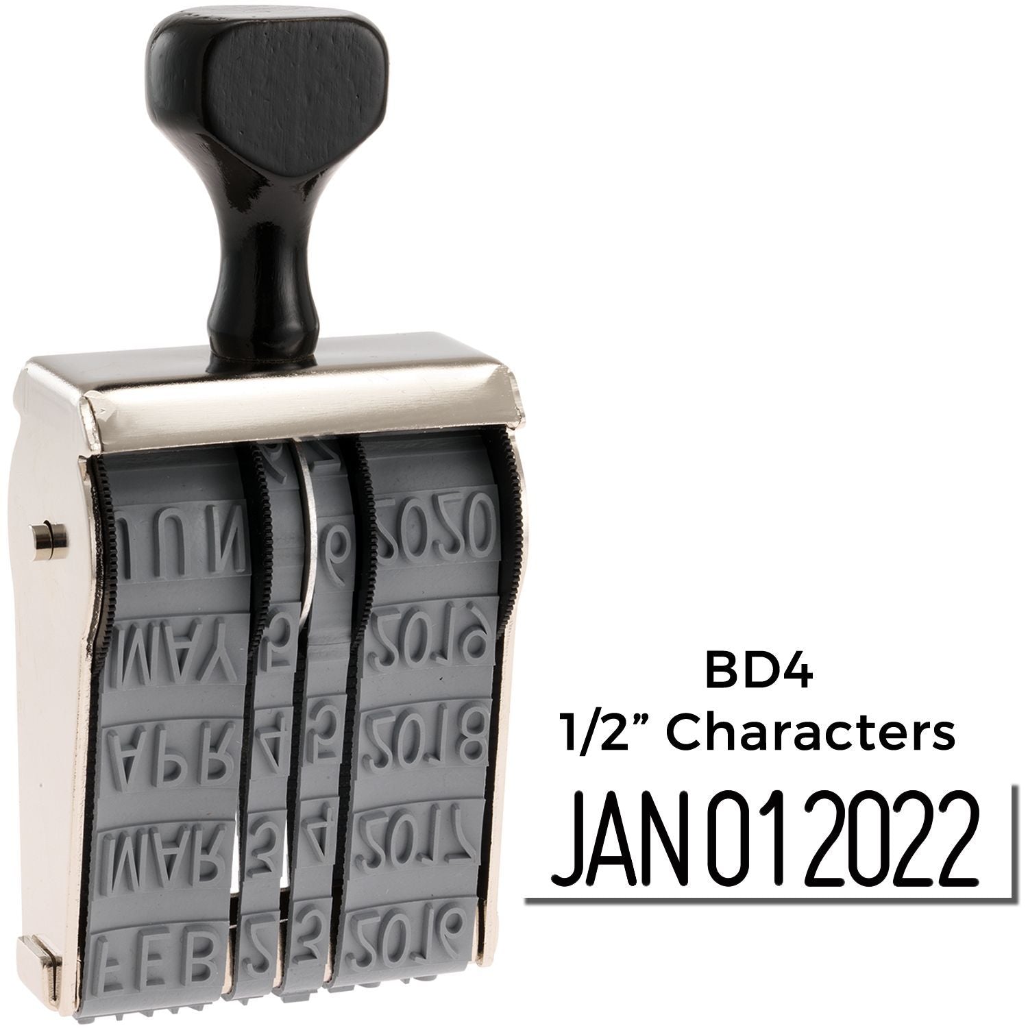 BD4 1/2-inch character date stamp with rotating bands and black handle for office marking and document dating