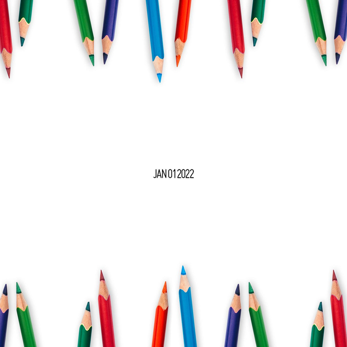 Colorful colored pencils border on white background with JAN012022 text in the center.