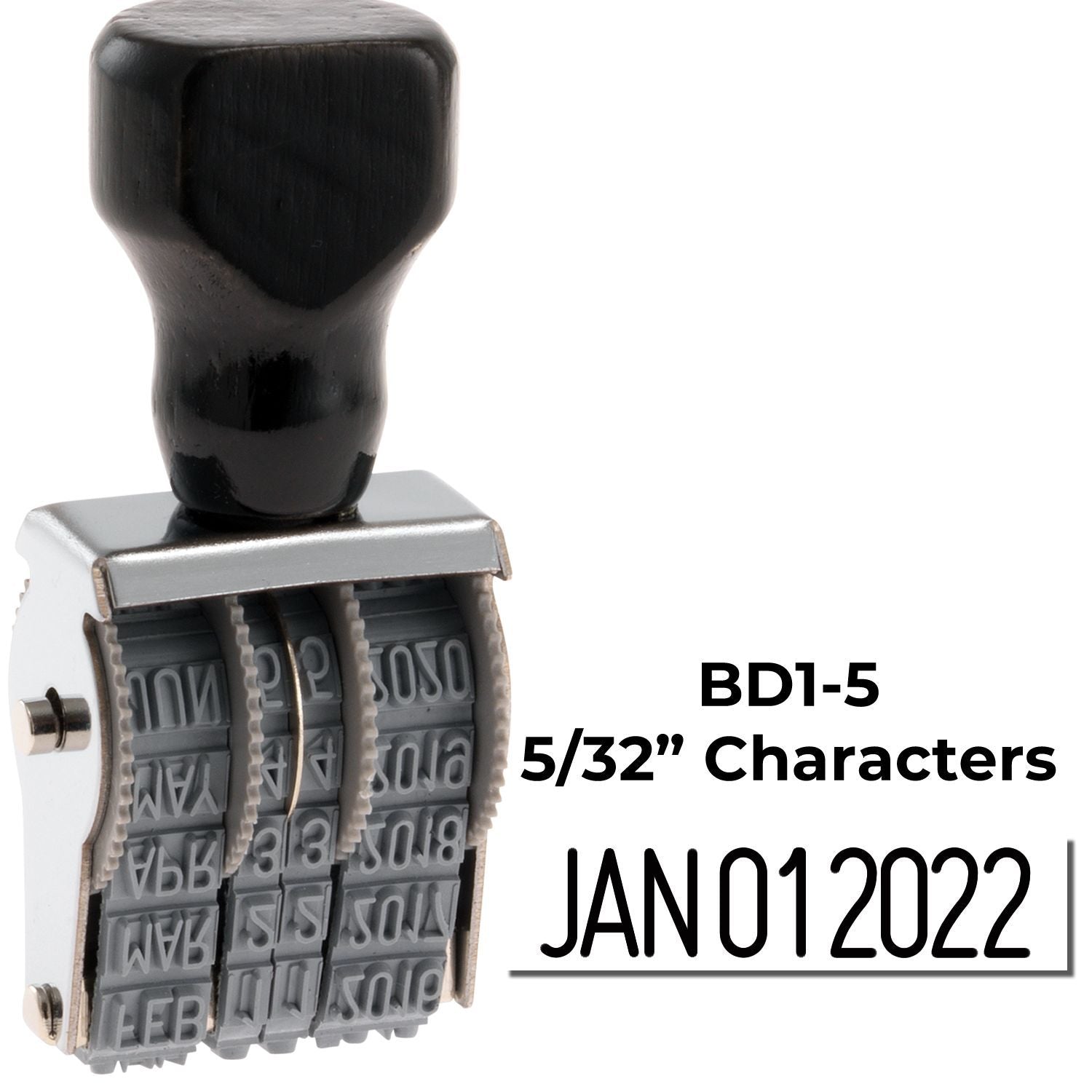 BD1-5 self-inking date stamp with 5/32-inch characters, showing JAN 01 2022 imprint