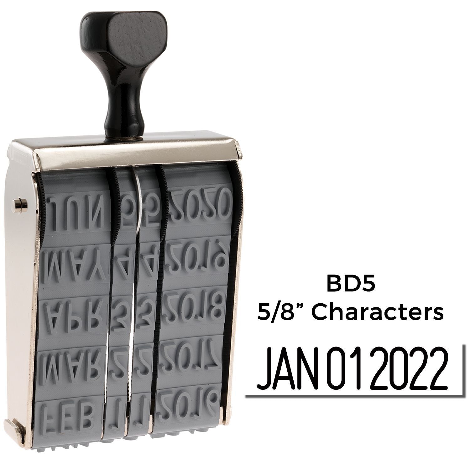 BD5 5/8-inch character manual date stamp with January 2022 imprint and adjustable rubber rollers
