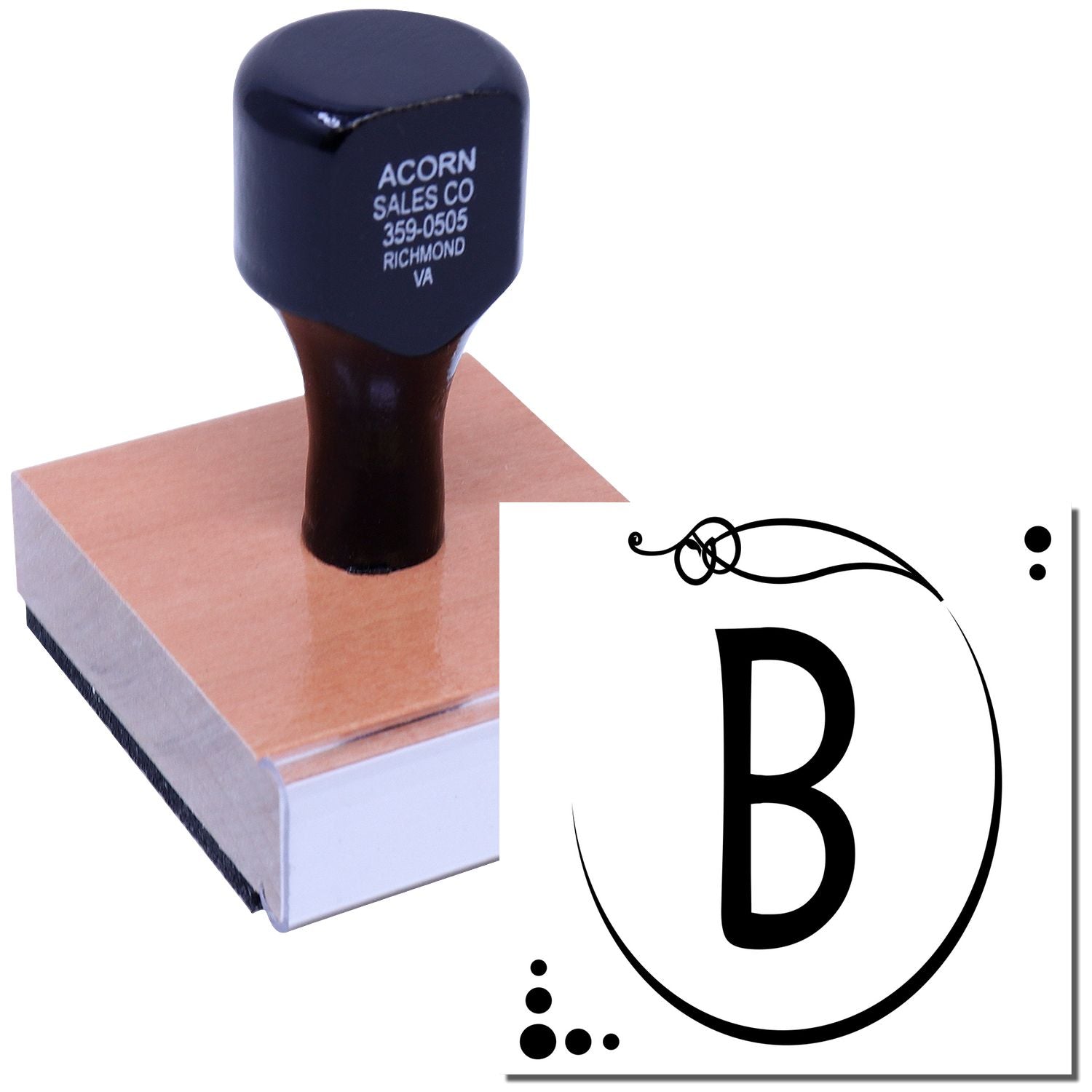 Decorative B monogram rubber stamp for business branding, stationery, and custom impressions.