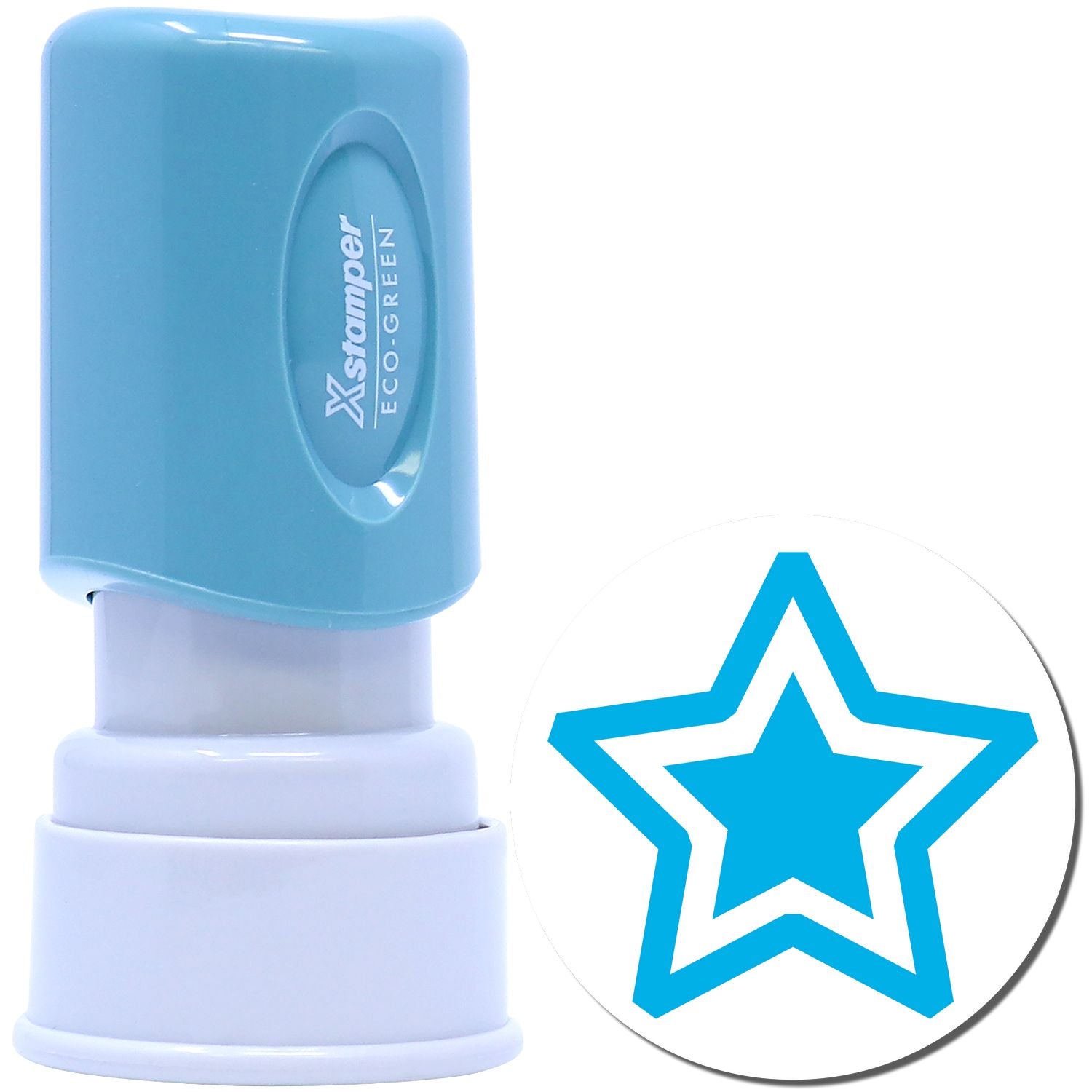 Xstamper Eco-Green self-inking stamp with star badge for marking documents and office use.