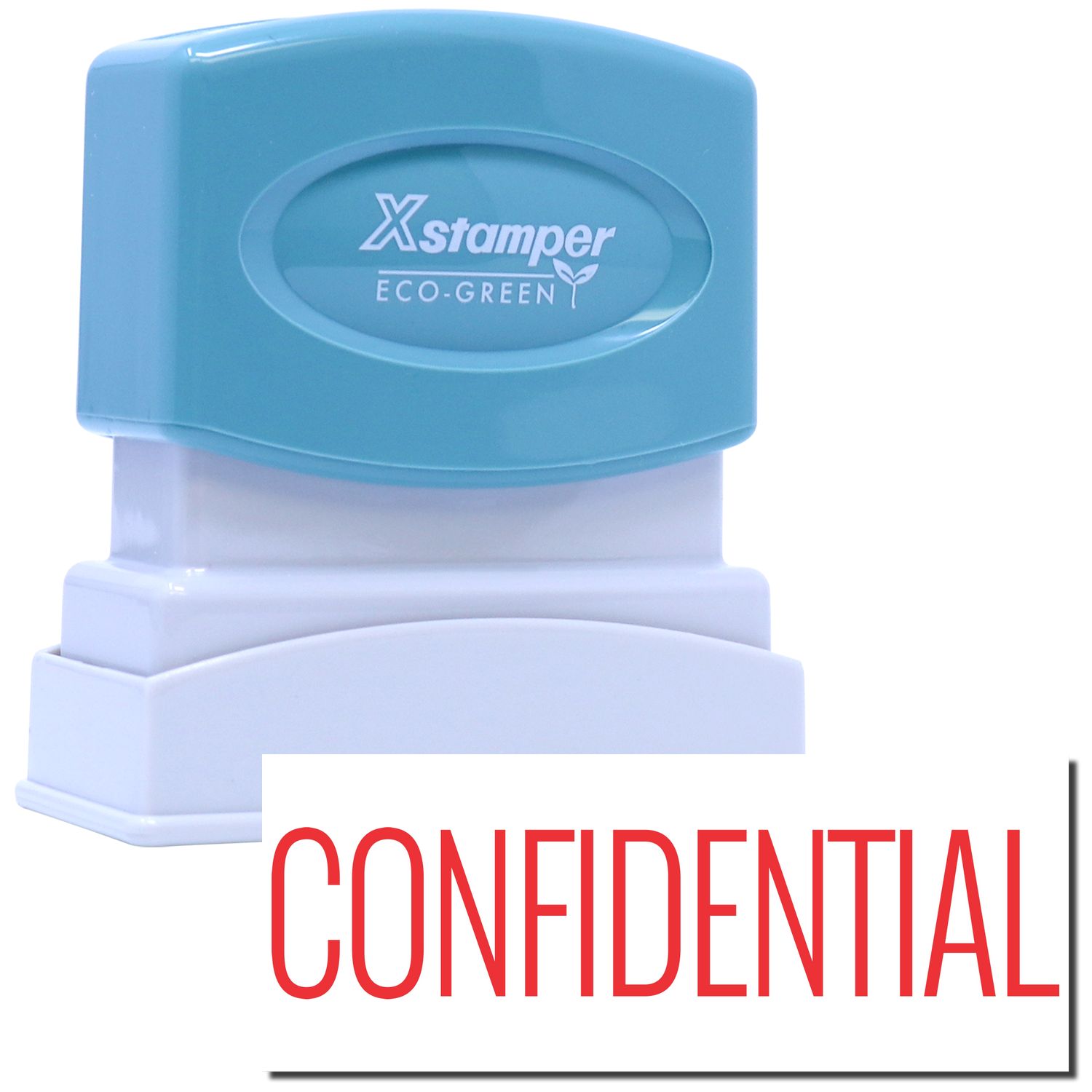 Xstamper Eco-Green stamp pad with Confidential message for quick document confidentiality marking.