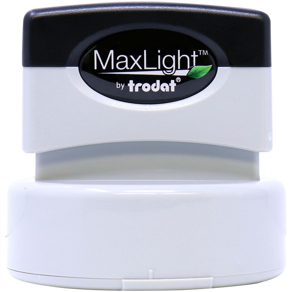 Trodat MaxLight desktop date stamp showing the MaxLight by trodat logo on the white stamp base.