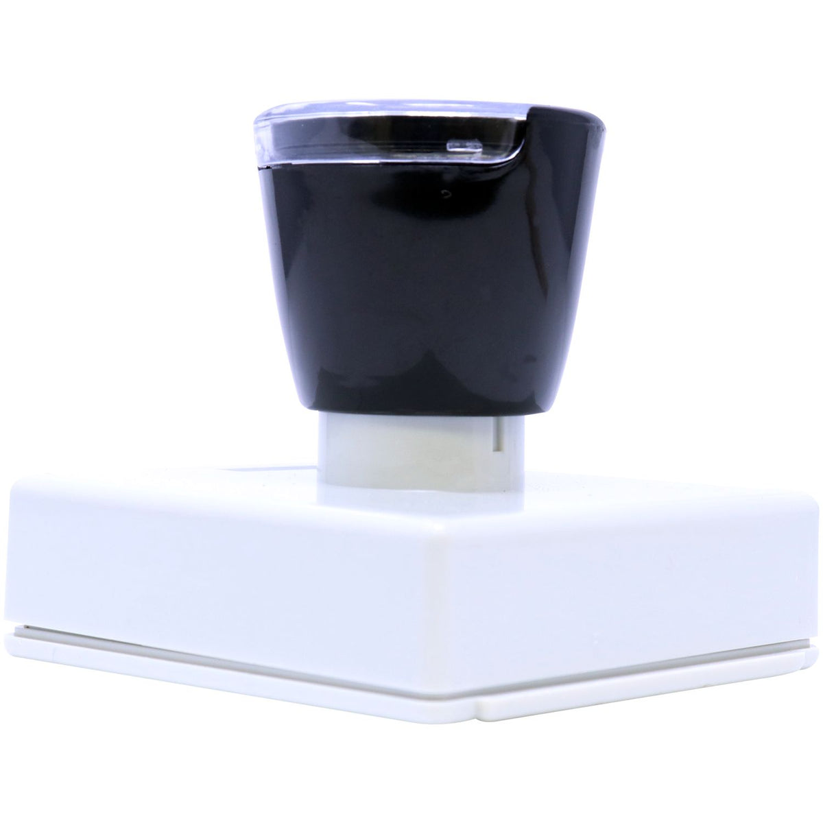 Black electronic device charging base module on white base, close-up product photo for home tech accessories