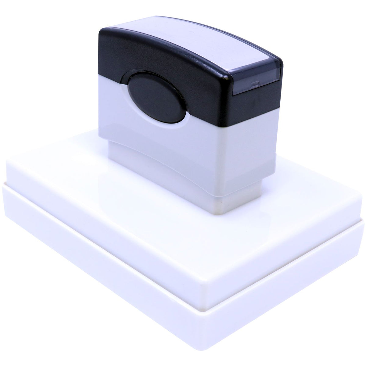 Compact key fob wireless electronic controller with clear top window and circular button on white base for security use