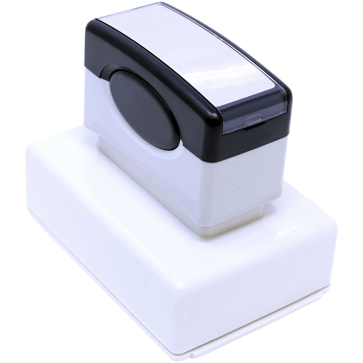 White and black plastic automatic air freshener dispenser with translucent cover on a white background