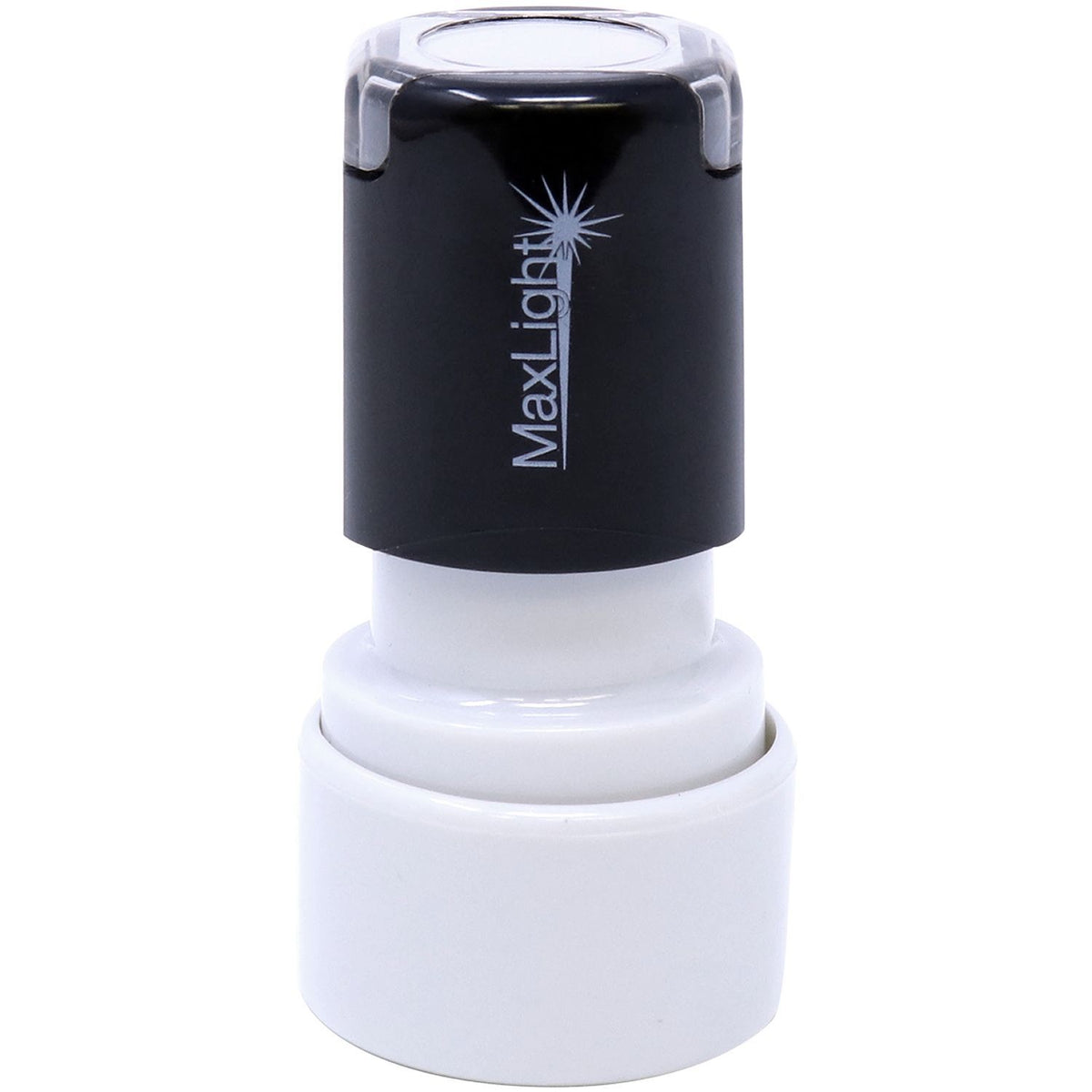 MaxiLif+ branded black cartridge dispenser head with star logo and nozzle, isolated on white background.