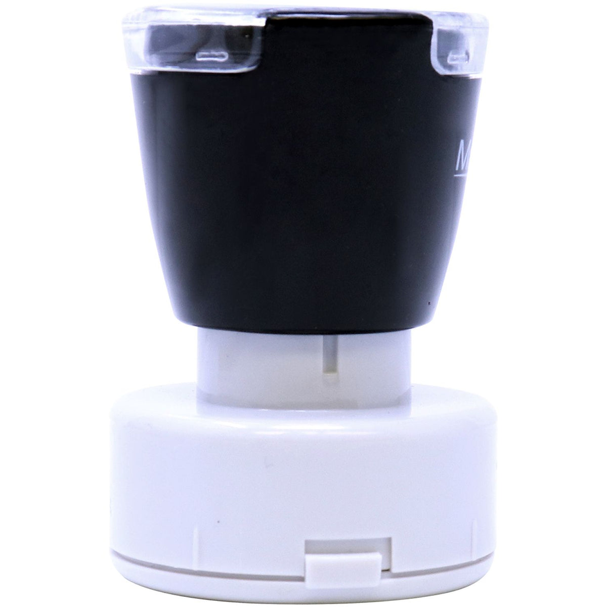 Black replacement water filter cartridge with locking tabs, shown in a white housing for easy installation and maintenance.