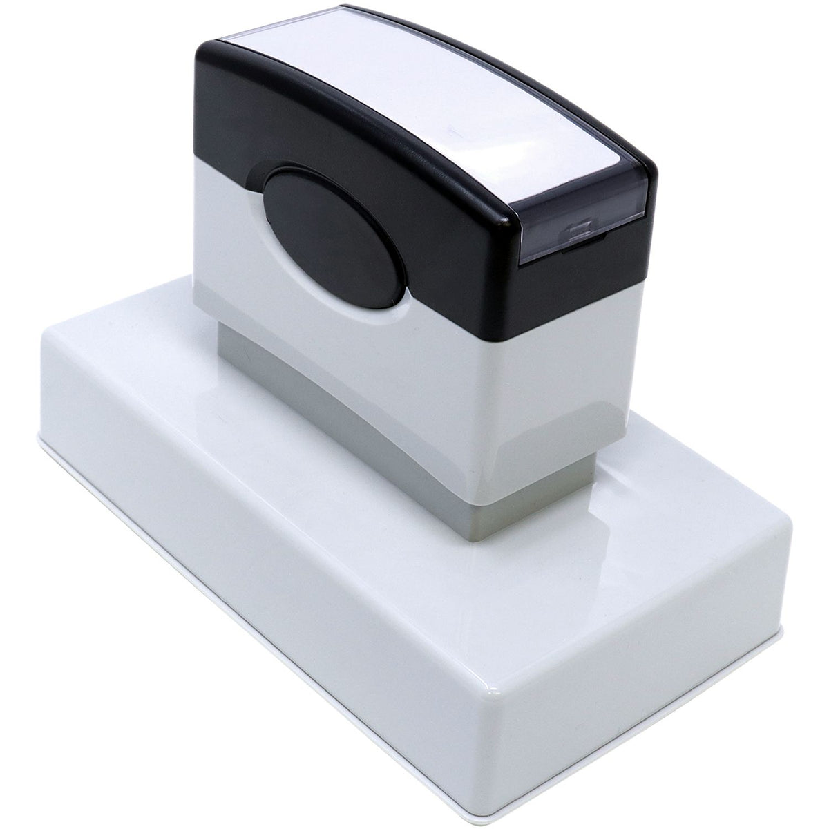 Compact tabletop electronic device with display window and control button, shown on a white base for product viewing.