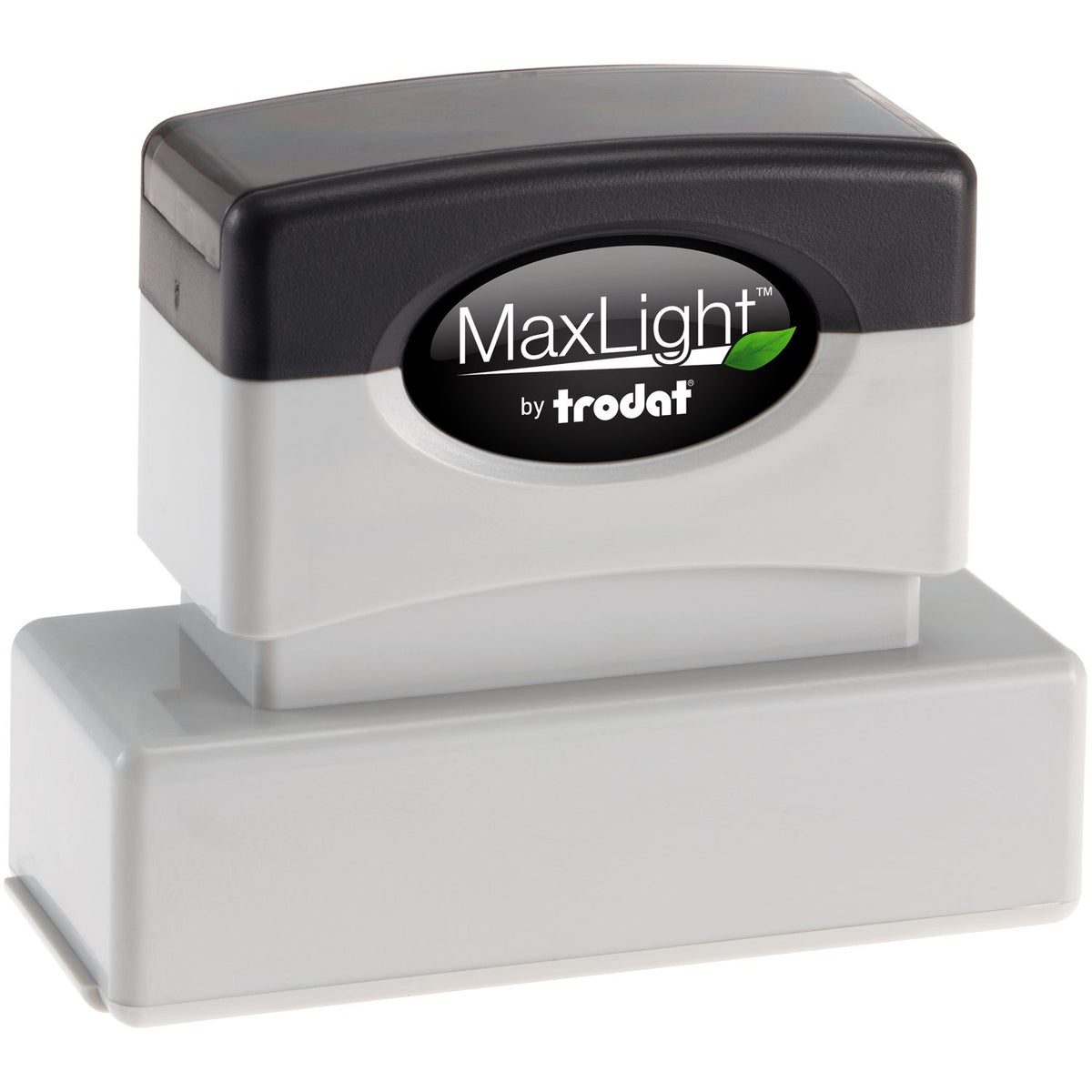 MaxLight by Trodat desktop self-inking stamp showing branding, for fast labeling and document marking.