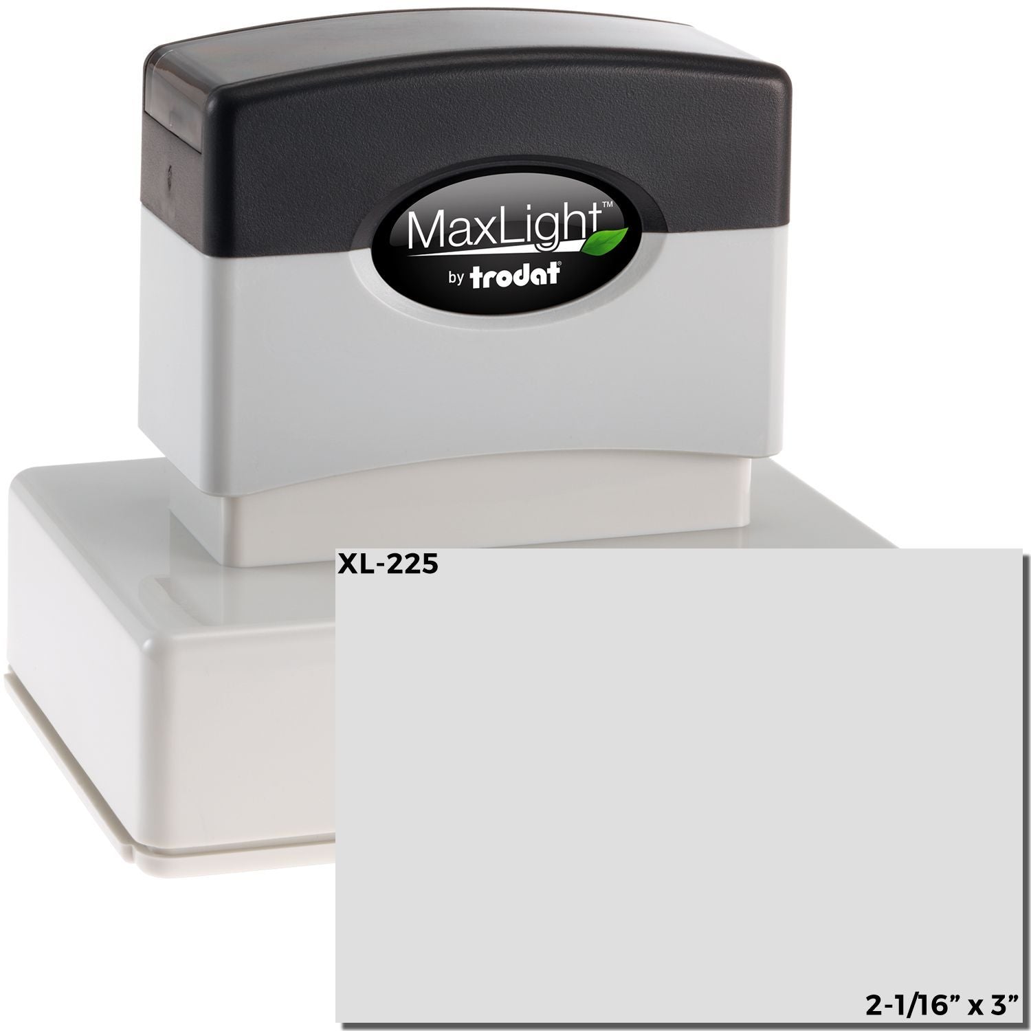 A maxlight stamp with a stamped image with an impression size approximately 2" x 3".