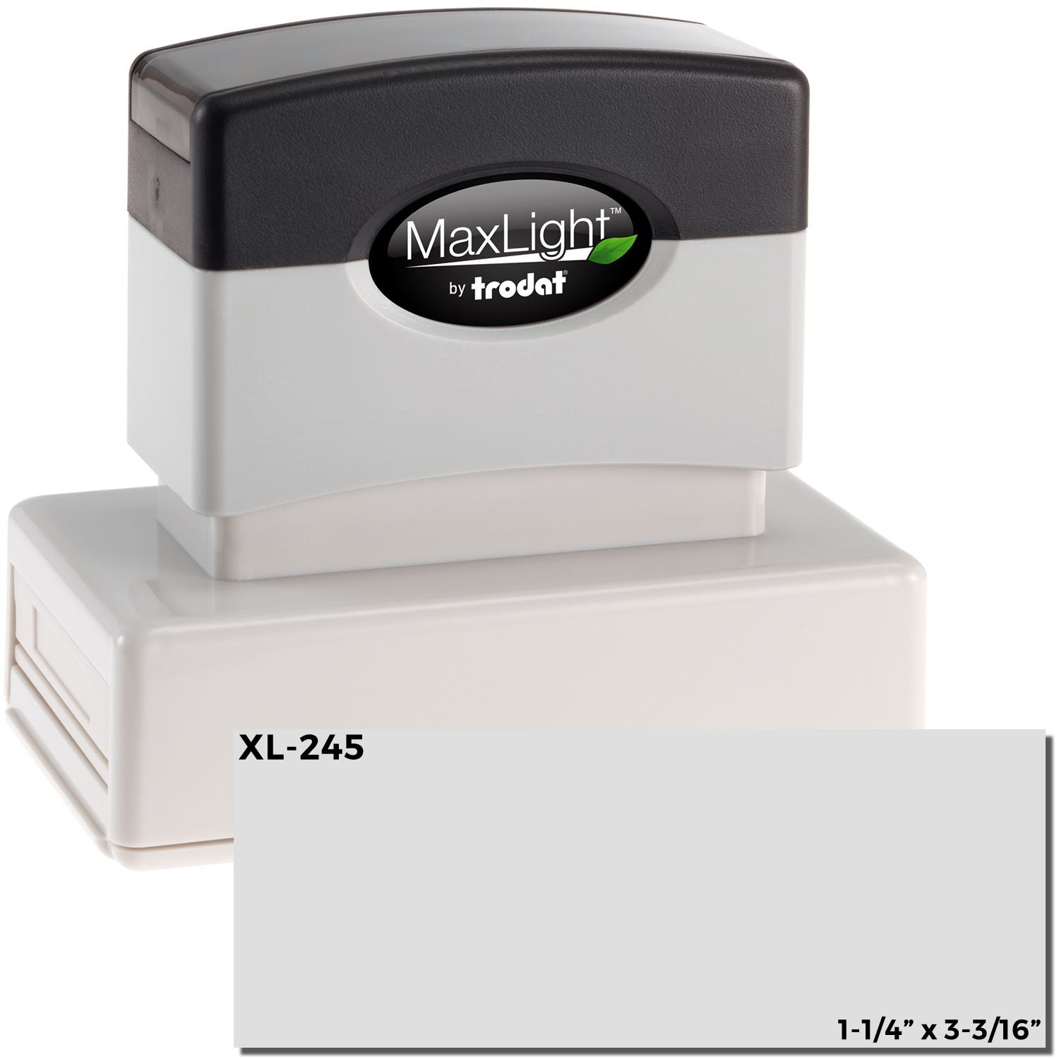 A maxlight stamp with a stamped image with an impression size of approximately 1-1/4" x 3-3/16".