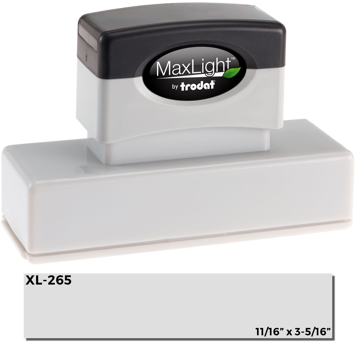 A maxlight stamp with a stamped image with an impression size of approximately 11/16" x 3-5/16".