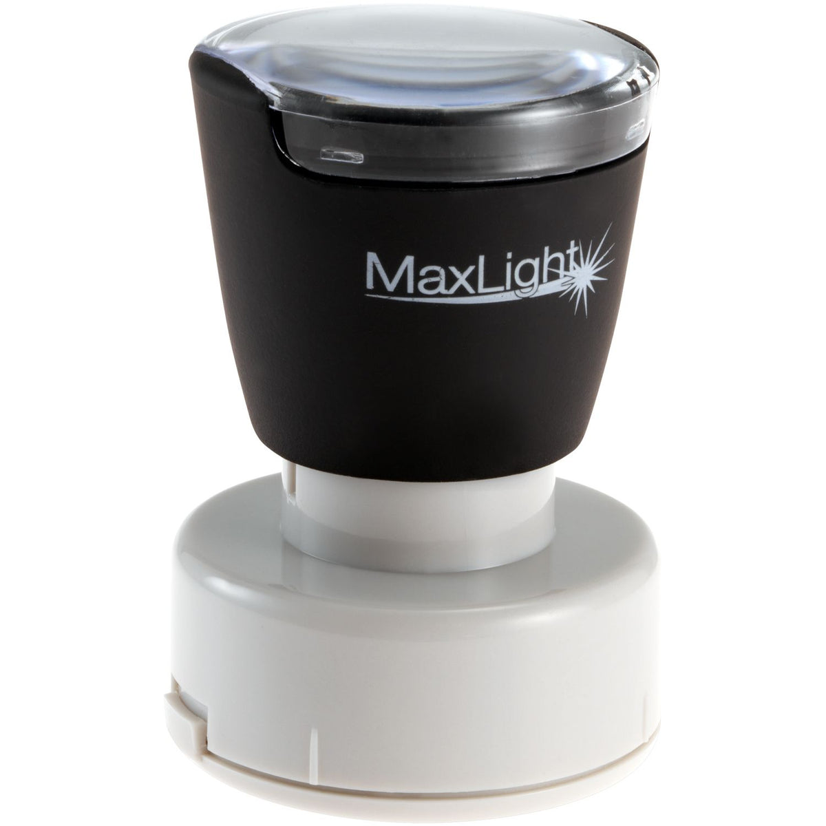 MaxLight outdoor LED security light head with black housing and clear lens, isolated product photo for lighting replacement.
