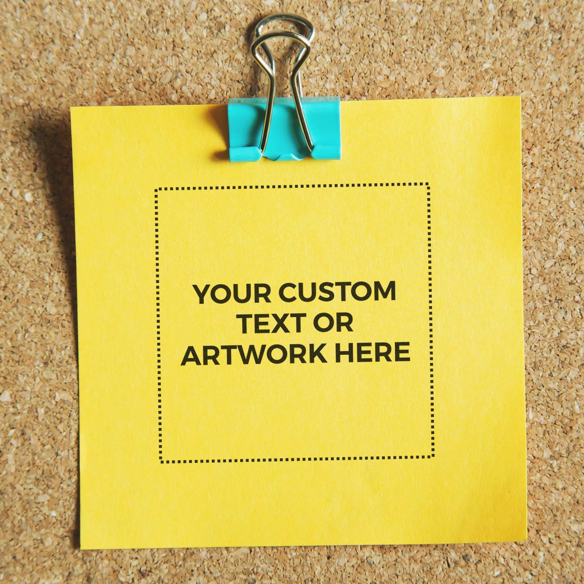 Yellow corkboard clipboard mockup with binder clip for custom text or artwork placementdesign template