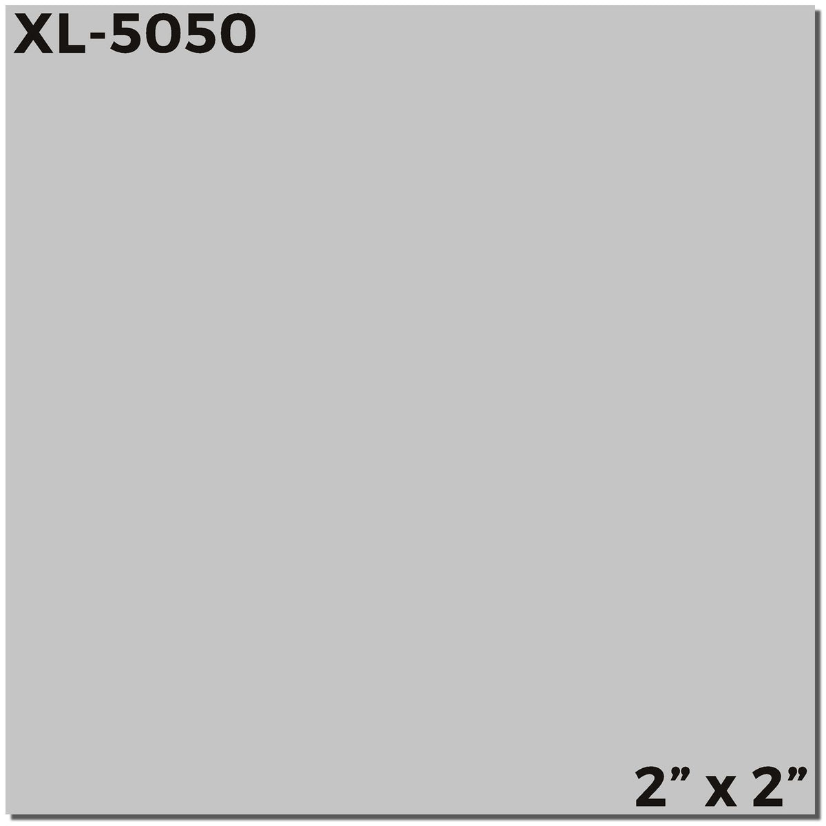 XL-5050 product label on grey background, indicating a 2 x 2 inch square size for easy identification.