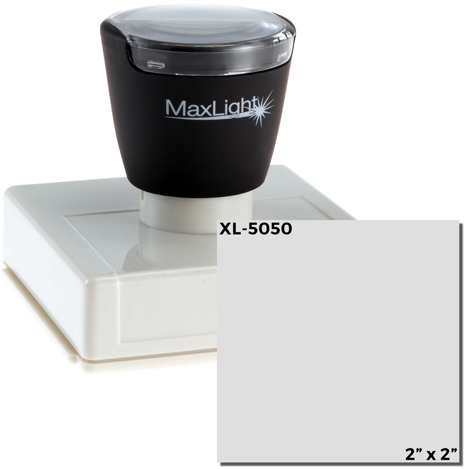 A maxlight stamp with a stamped image with an impression "SIZE APPROXIMATELY 2" x 2" IN DIAMETER".