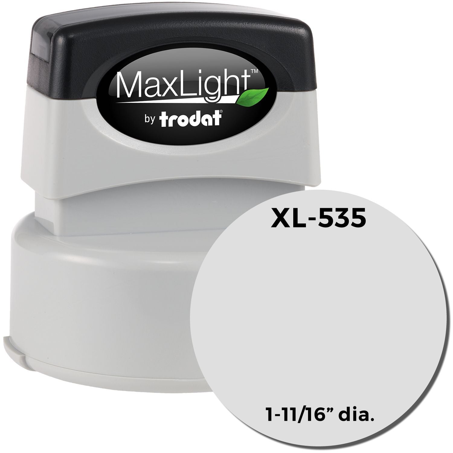 A maxlight stamp with a stamped image with an impression "SIZE APPROXIMATELY 1-5/8" IN DIAMETER".