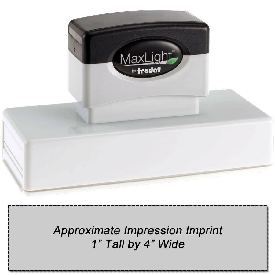 A maxlight stamp with a stamped image with an impression size of approximately 1" x 4".