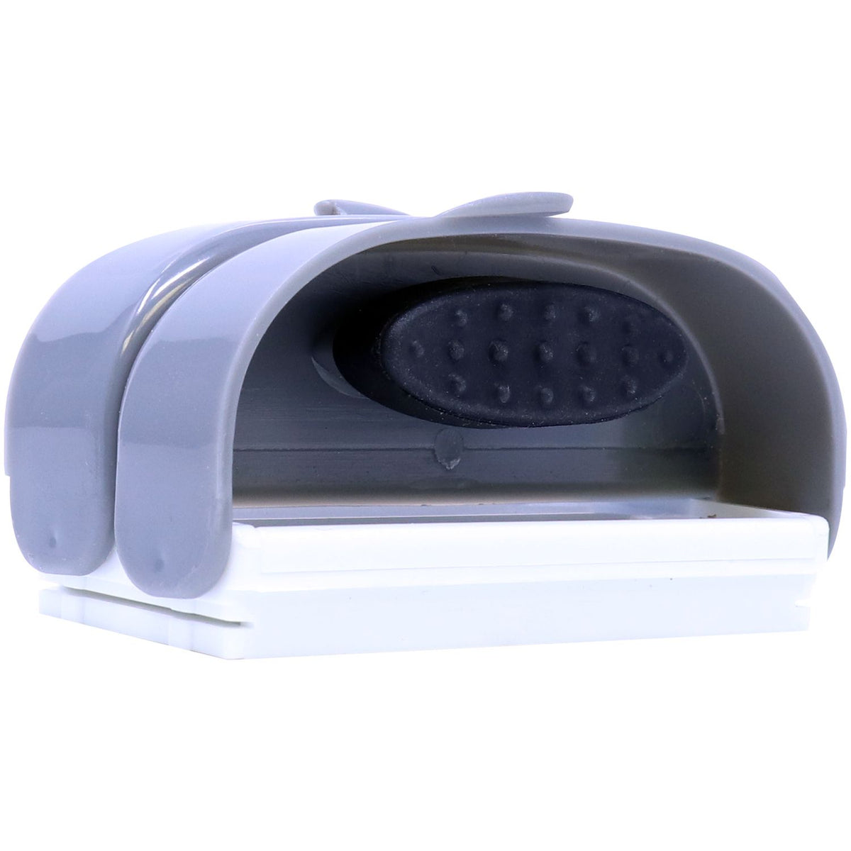 Close-up of handheld device ergonomic handle with textured grip pad for secure, comfortable use
