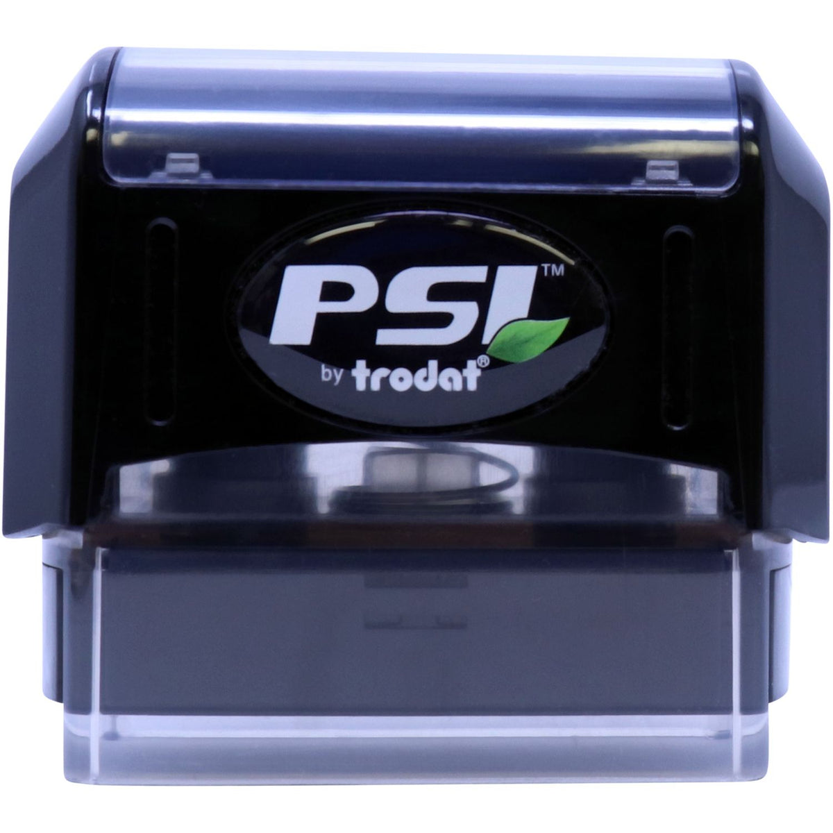 Close-up of the Trodat PSI self-inking stamp logo, used to imprint documents and office paperwork.