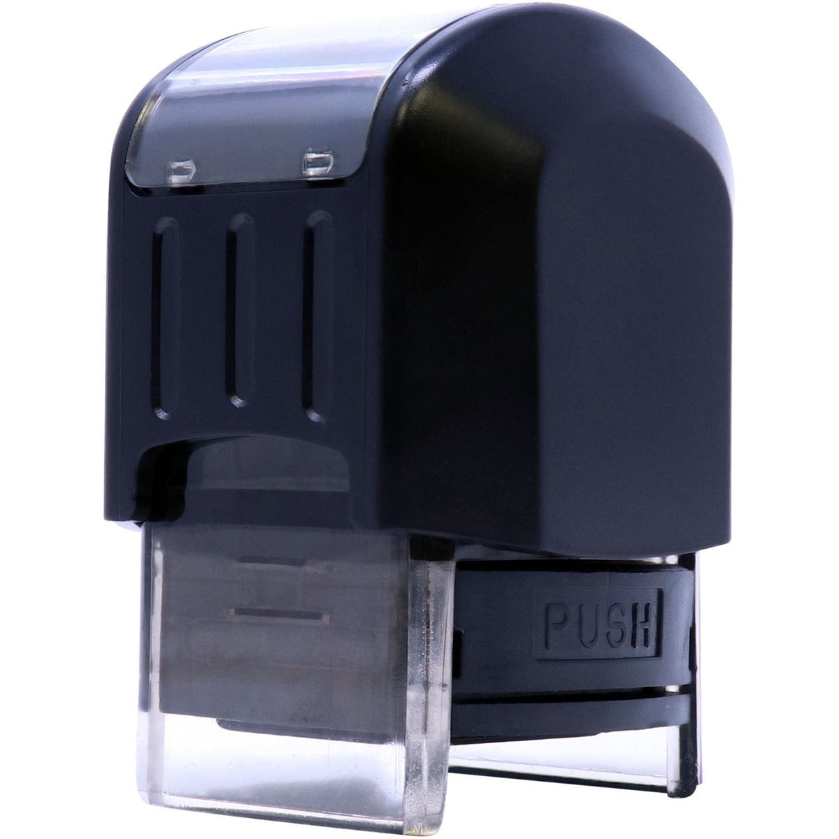 Close-up of a blue push-to-release latch mechanism on a handheld tool, showing the secure push button connection.