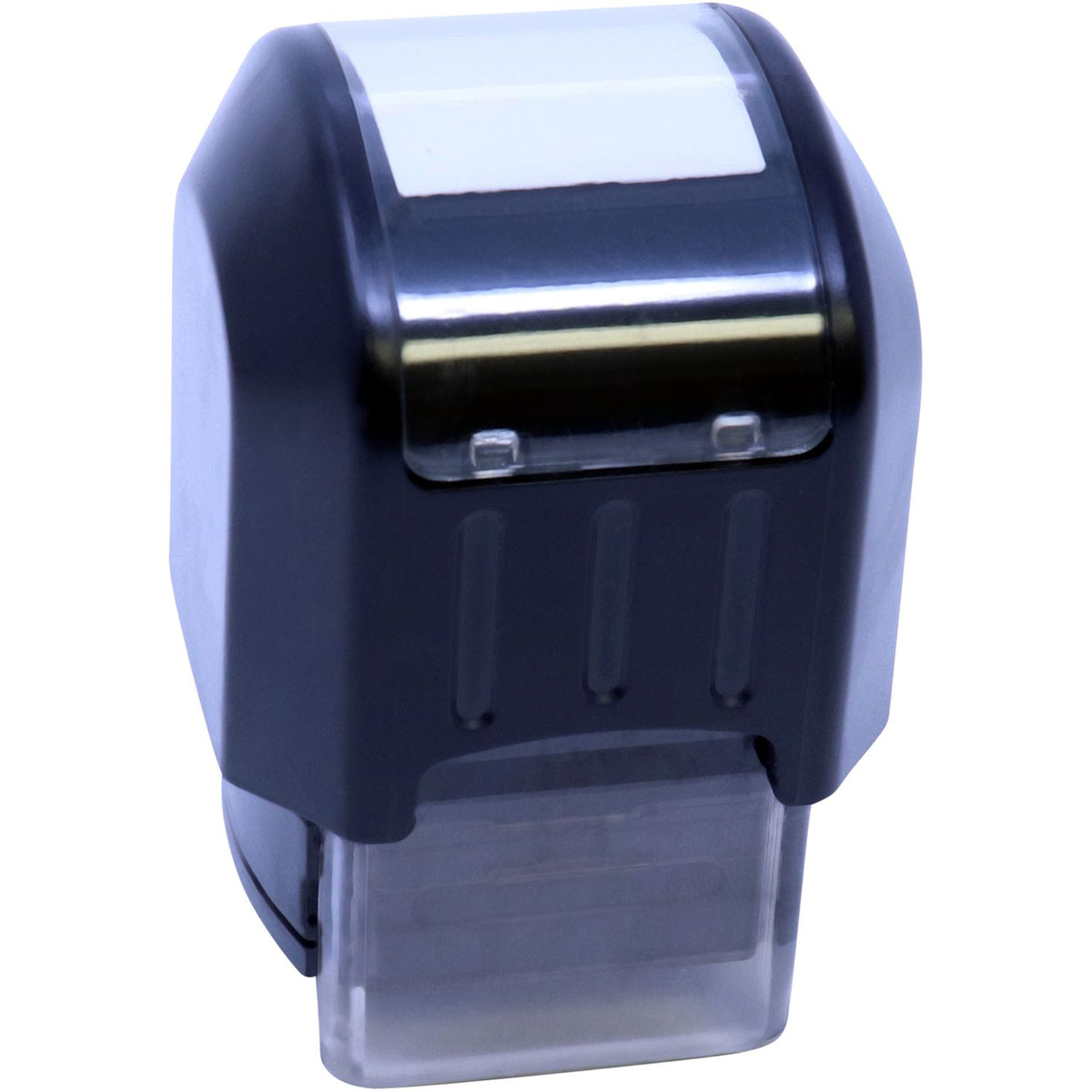 Close-up of blue plastic device housing with internal metal roller mechanism, illustrating product design and function.